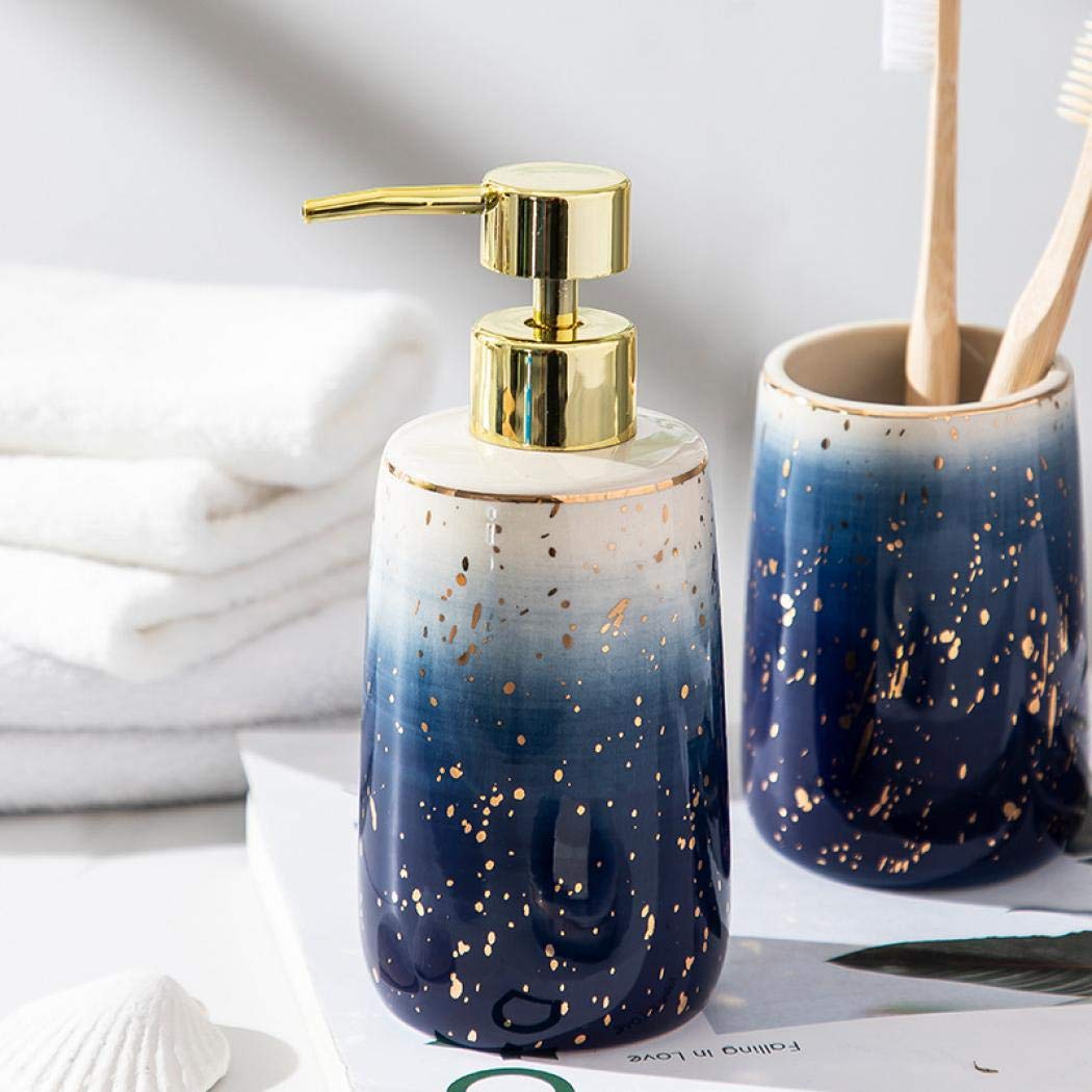 Ceramic Bathroom Accessories Set Of 4 Gradient Blue Washing Set 2 Gargle Cups,1 Soap Dishes,1 Lotion Dispenser Ideas Home Gift F