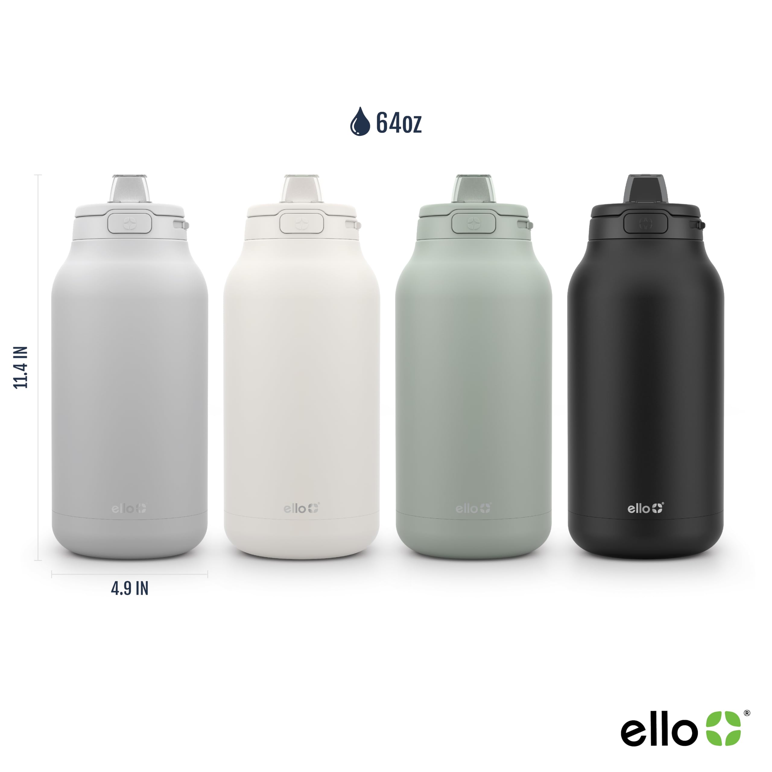 Ello Hydra 64oz Stainless Steel Water Jug with Locking Leak Proof Lid | Reusable Half Gallon Vacuum Insulated Metal Bottle with