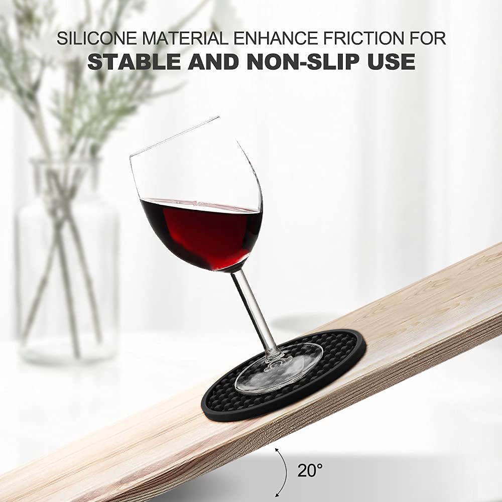 Coasters for Drinks Set of 8  EAGMAK Silicone Drink Coasters with Grooved Pattern  Non-Slip Base  Washable and Heat Resistant Coffee Coasters for Wooden Table  Desk  Kitchen  Office  Bar-Black