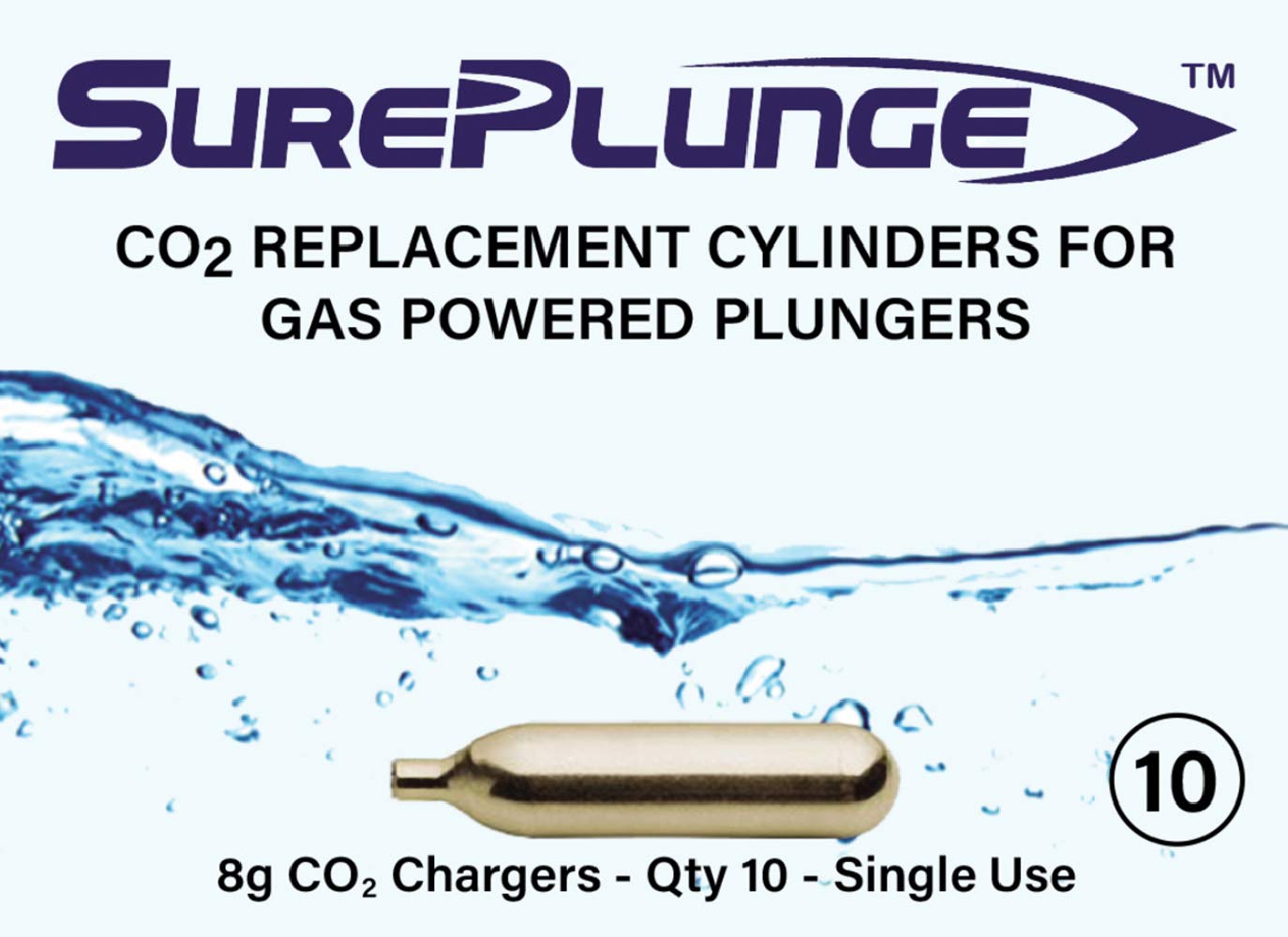 Sureplunge Co2 Cylinder - Qty 10Pk (Original Replacement 8G - Single-Use)