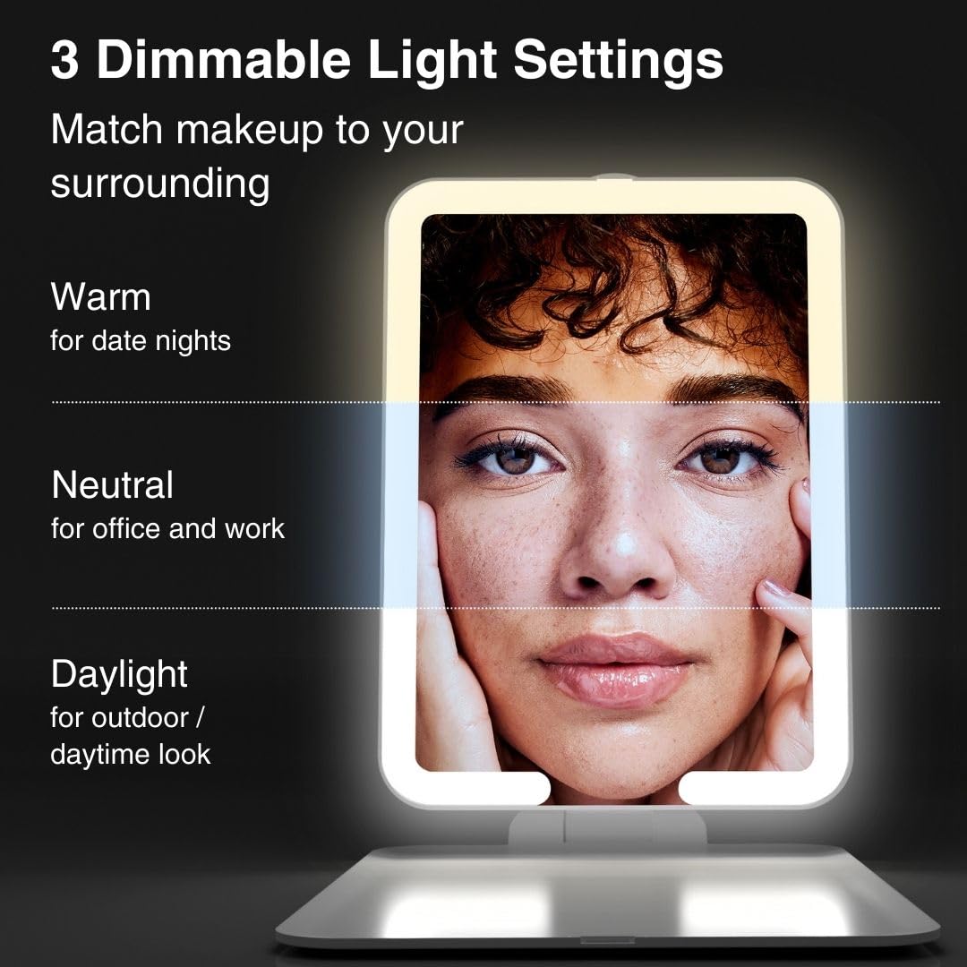 Fancii Rechargeable Travel Makeup Mirror With Bright Led Lights And 3 Color Modes - Ultra Thin, Portable And Lightweight, Touch
