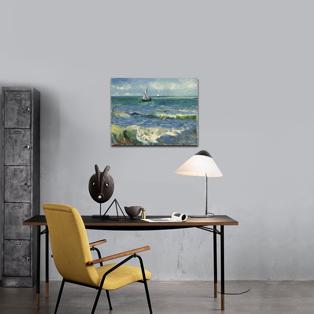 Wieco Art Canvas Prints Wall Art Seascape At Saintes Maries By Vincent Van Gogh Oil Paintings Reproduction Classical Giclee Artw