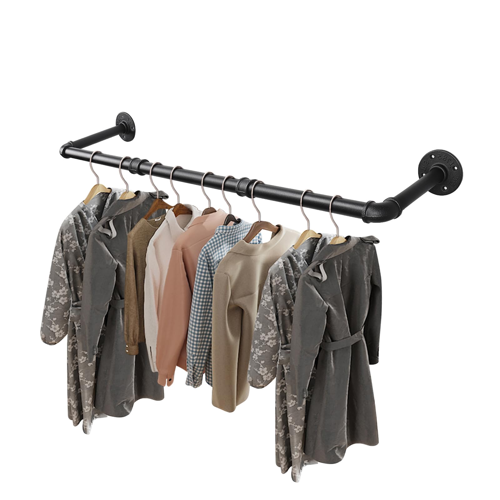 Livabber Industrial Pipe Clothes Rack, Heavy Duty Detachable Iron Garment Rack Wall Mounted, Rustic Saving Space Clothes Bar Mul