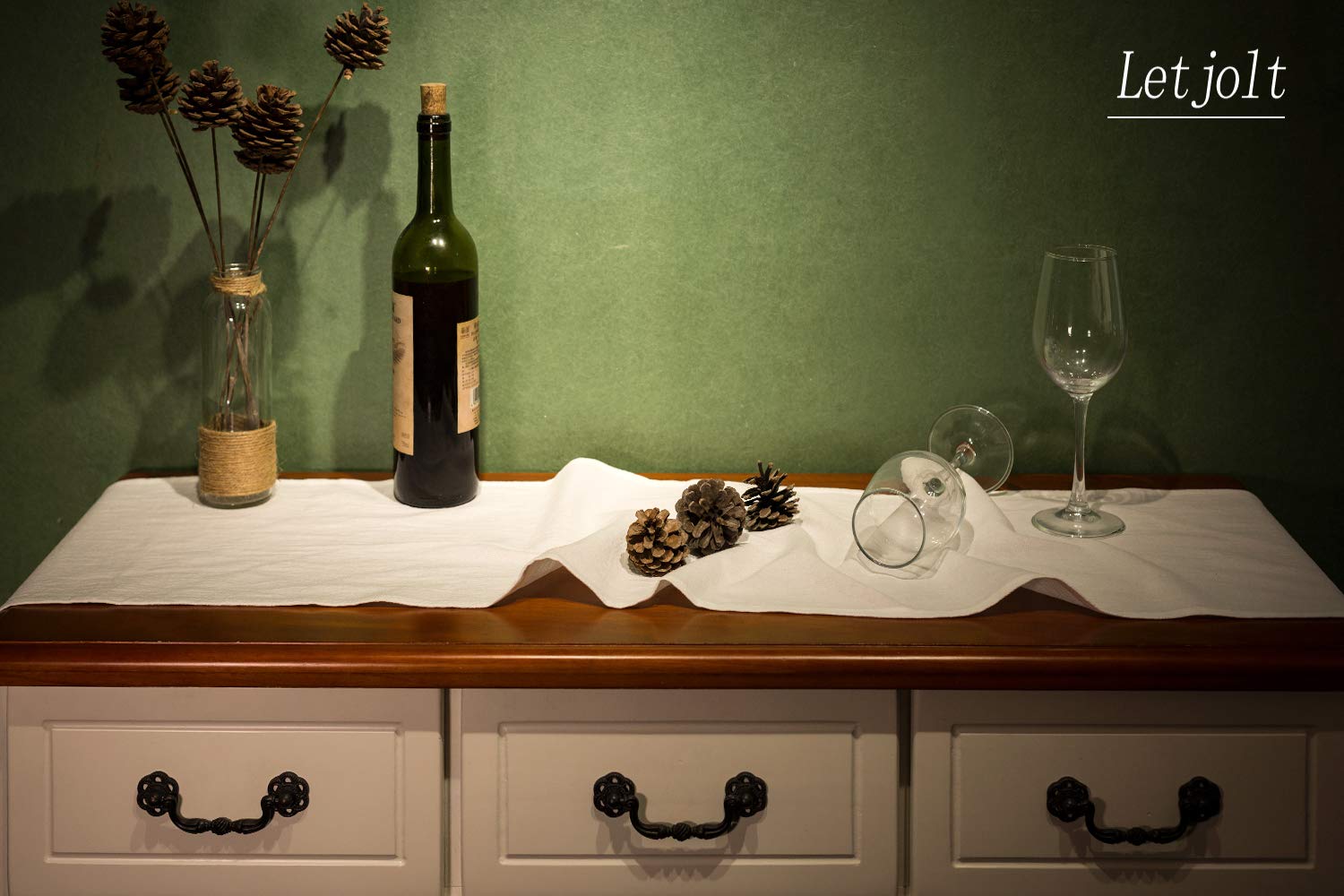 White Table Runner Rustic Table Runner Farmhouse Table Runner 108 Inches Cotton Fabric Decor Wedding Baby Shower Home Kitchen Bi