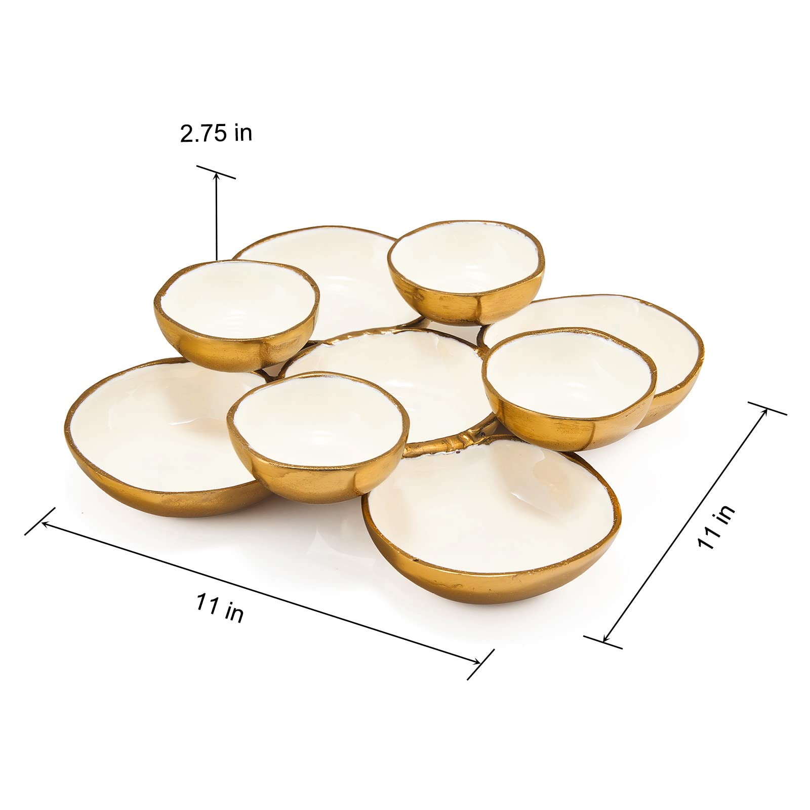 Cluster of 9 Round Serving Bowls Decorative Bowls Gold & White, Brass