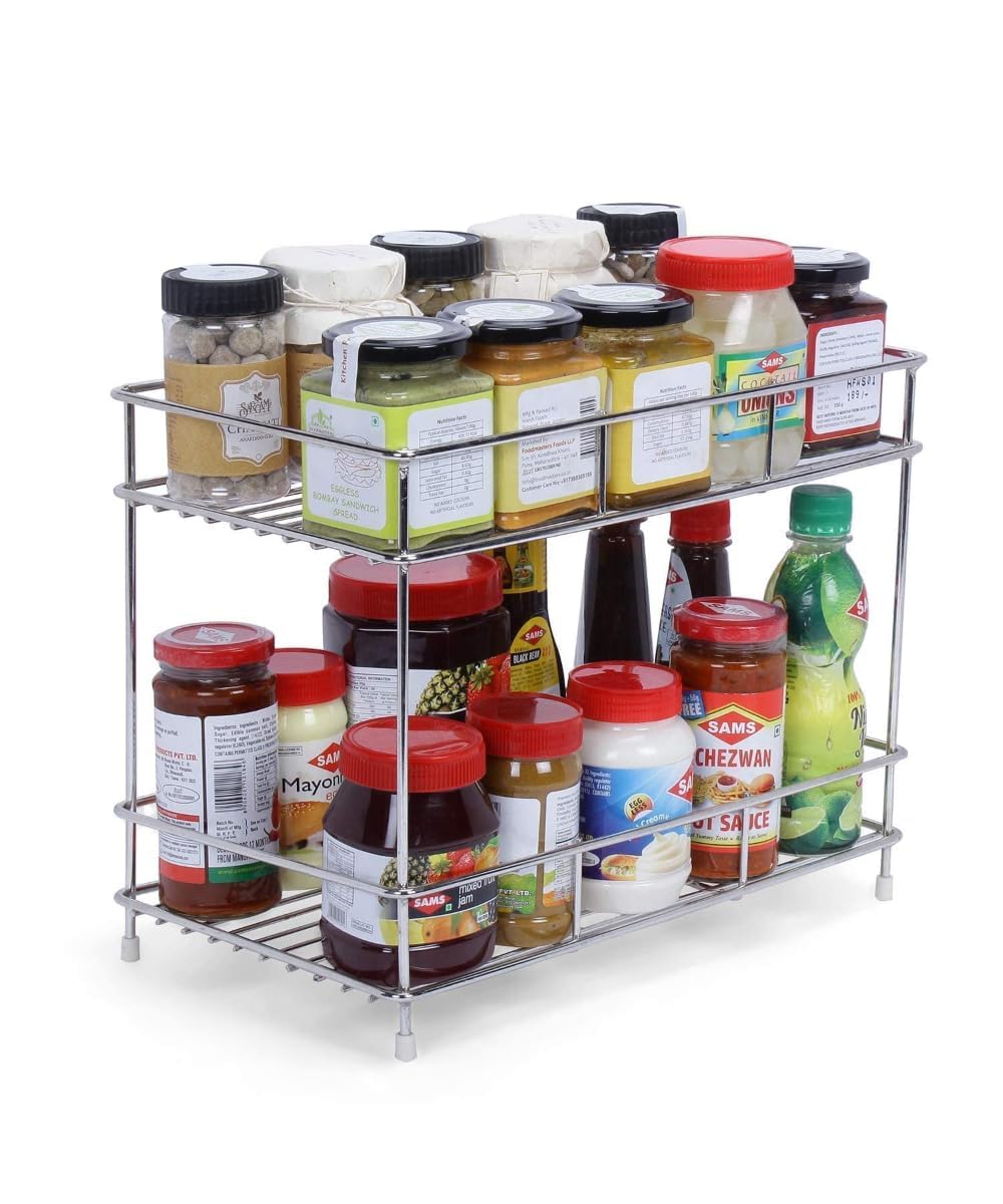 Cri8Hub High Grade Stainless Steel 2Layer Kitchen Spice Rack| Kitchen Organizer Multipurpose Space Saver Rack|Modular Kitchen S