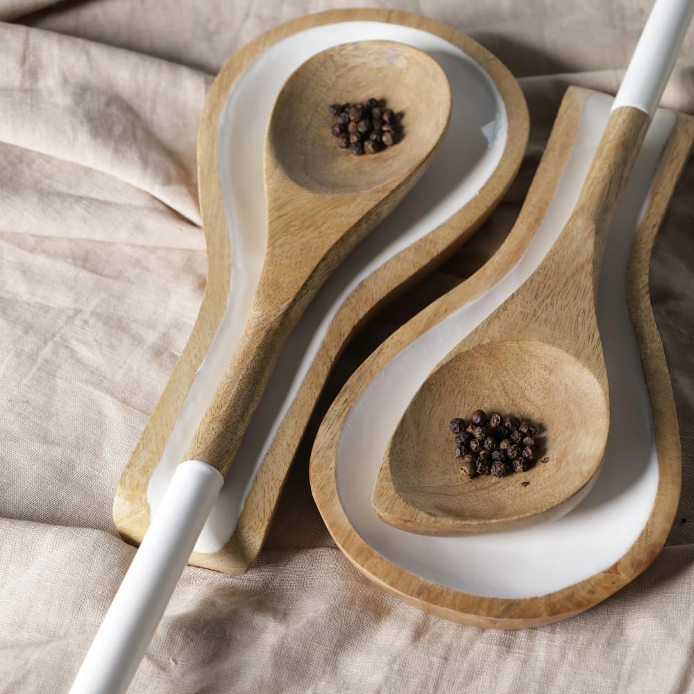 The Art Box Wooden Spoons For Cooking Set 5 For Baking, Natural Wood Solid Corner Spoon Slotted Turner Spatula Cooking Utensils