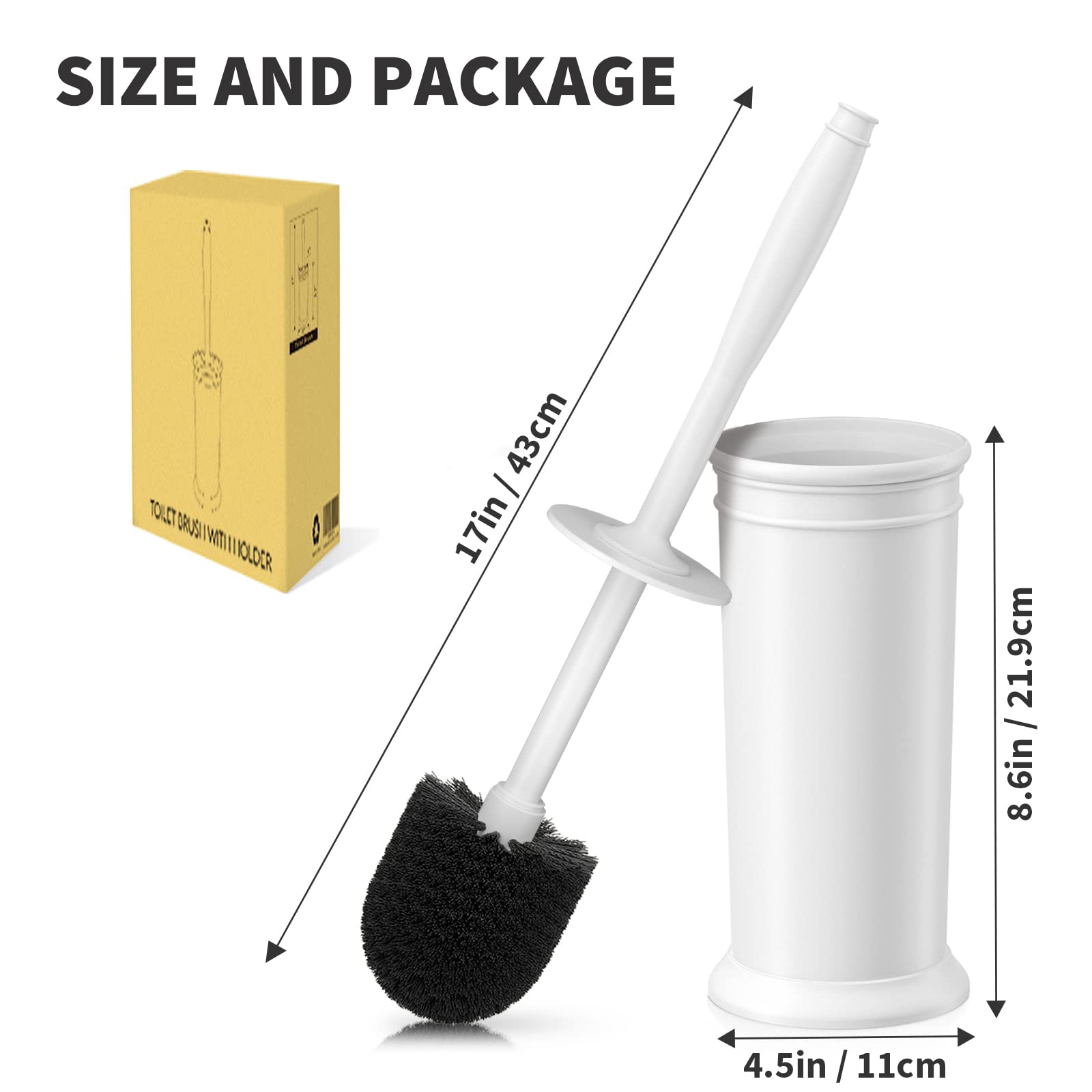 Uptronic Toilet Brush, Toilet Bowl Brush With Extra Long Handle Durable Bristles Toilet Scrubber And Covered Holder For Toilet B