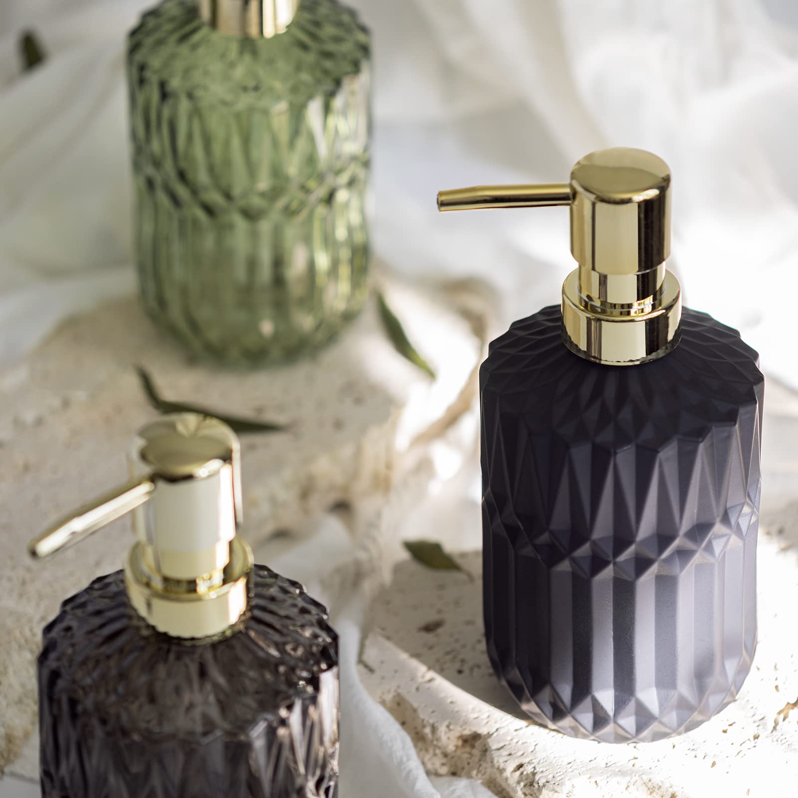 EMPO Matte Black Glass Soap Dispenser with ABS Plastic Pump  Lotion Dispensers for Kitchen  Bathroom (Black)