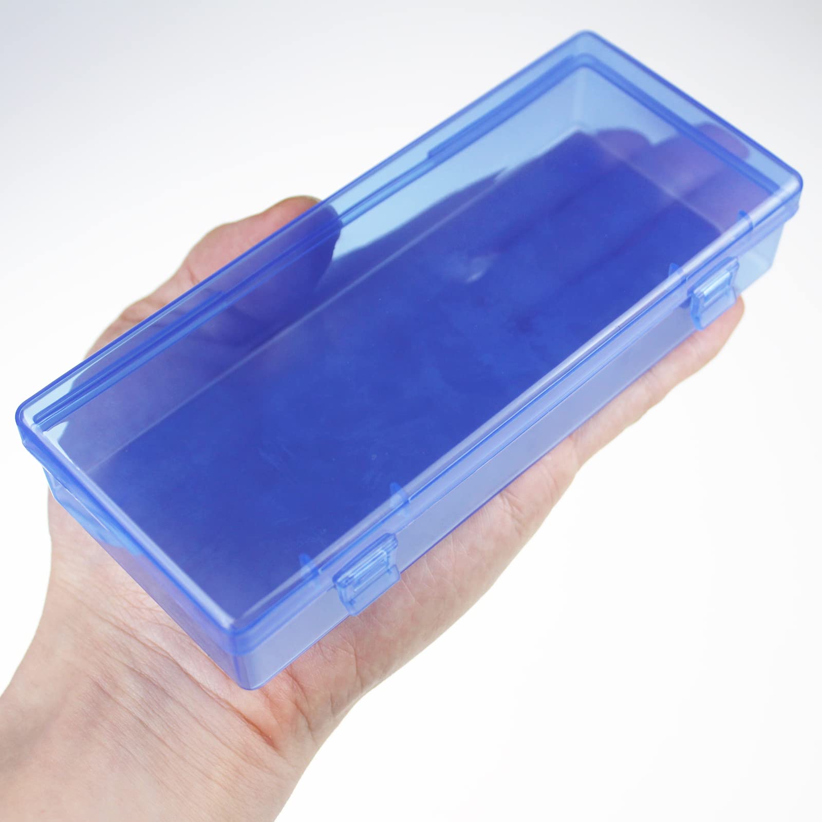 Ljy 10 Pieces Rectangular Empty Mini Clear Plastic Organizer Storage Box Containers With Hinged Lids (6.1 X 2.6 X 1.2 Inch, Blue