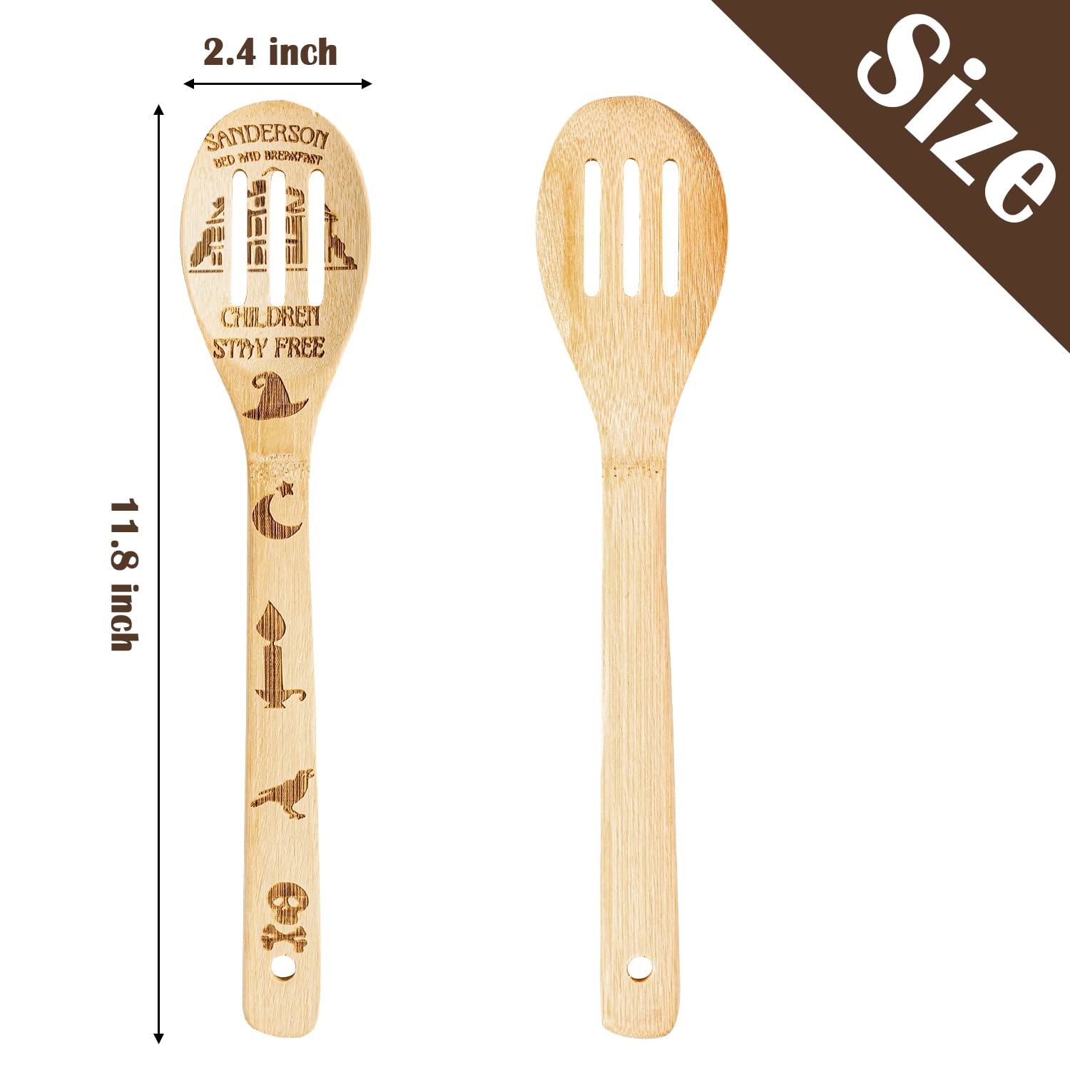 Eartim Halloween Wooden Cooking Utensil Set - 7Pcs Hocus Pocus Kitchen Cooking Gadget Natural Carve Bamboo Spoon Slotted Spatula