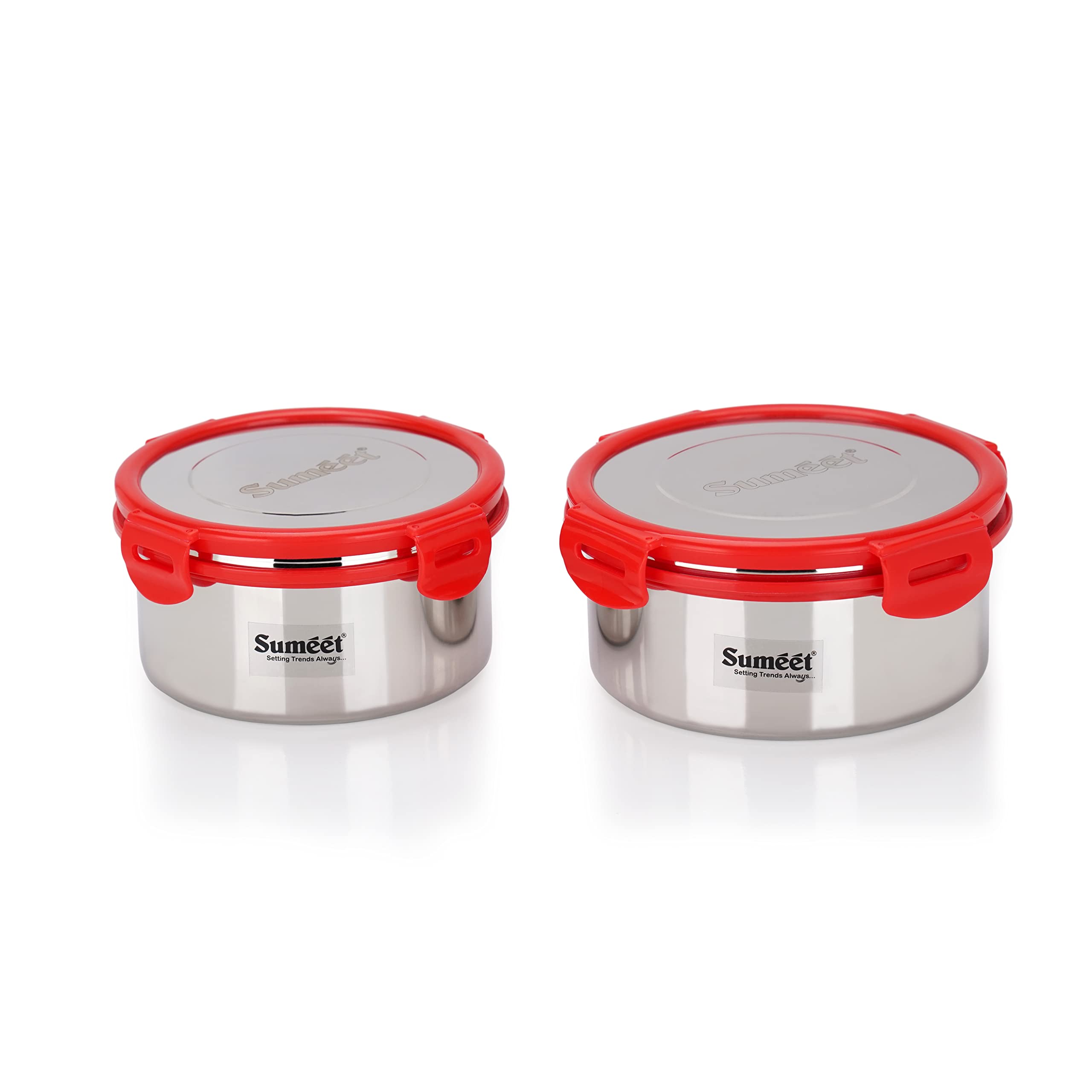 Sumeet Airtight & Leak Proof Steelexo S.S. Container Lunch Box With Stainless Steel Lid Set Pack Of 2Pc (750Ml & 900Ml) - Silver