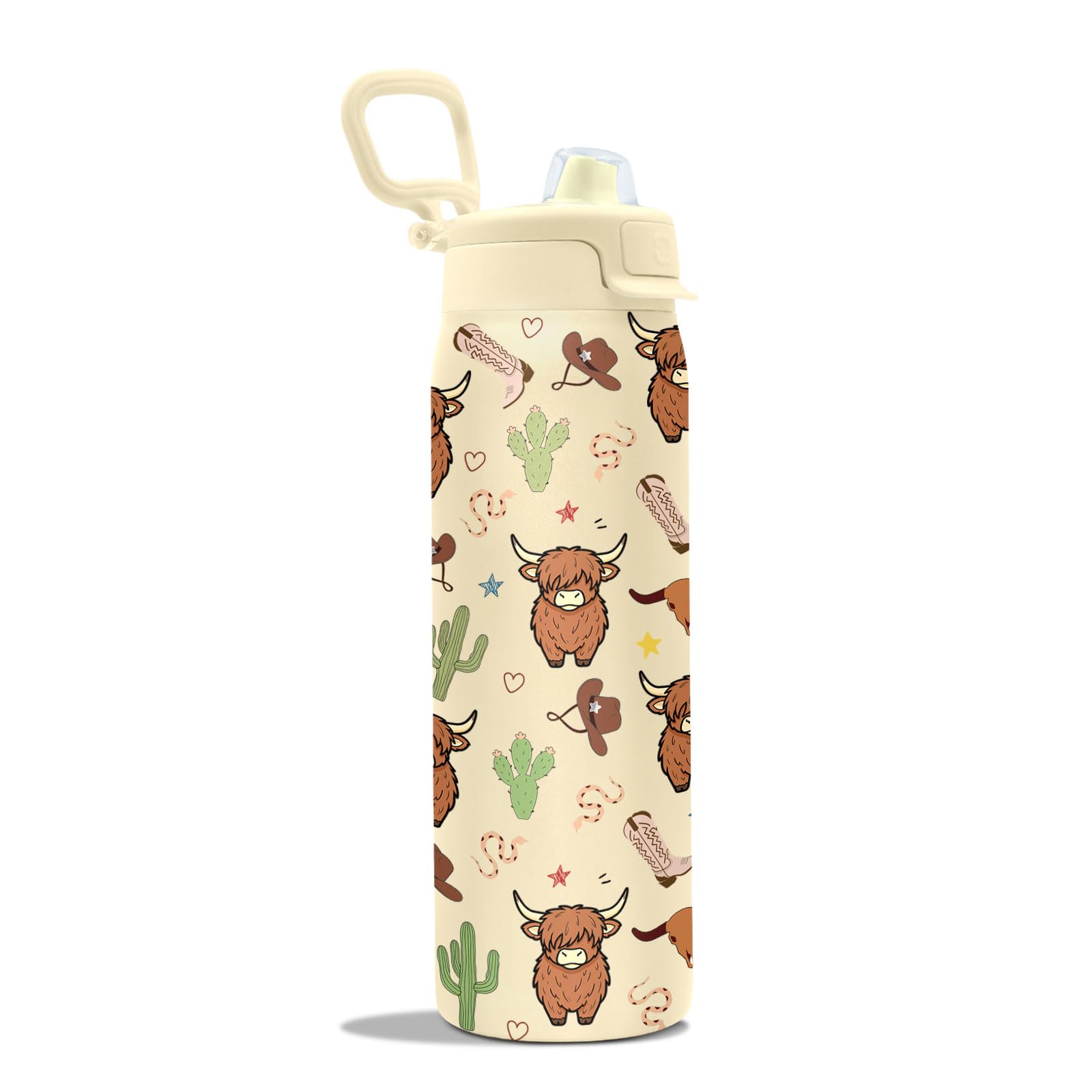 Goiicoln 2in1 Lid Highland Cow Water Bottle 22oz, Cow Gift Cup Insulated