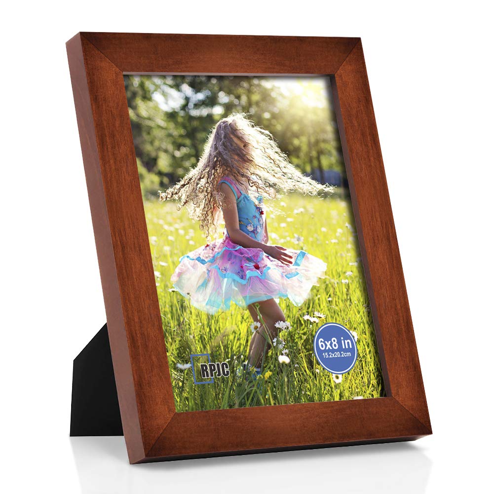 RPJC 6x8 inch Picture Frame Made of Solid Wood and High Definition Glass Display Pictures for Table Top Display and Wall Mountin