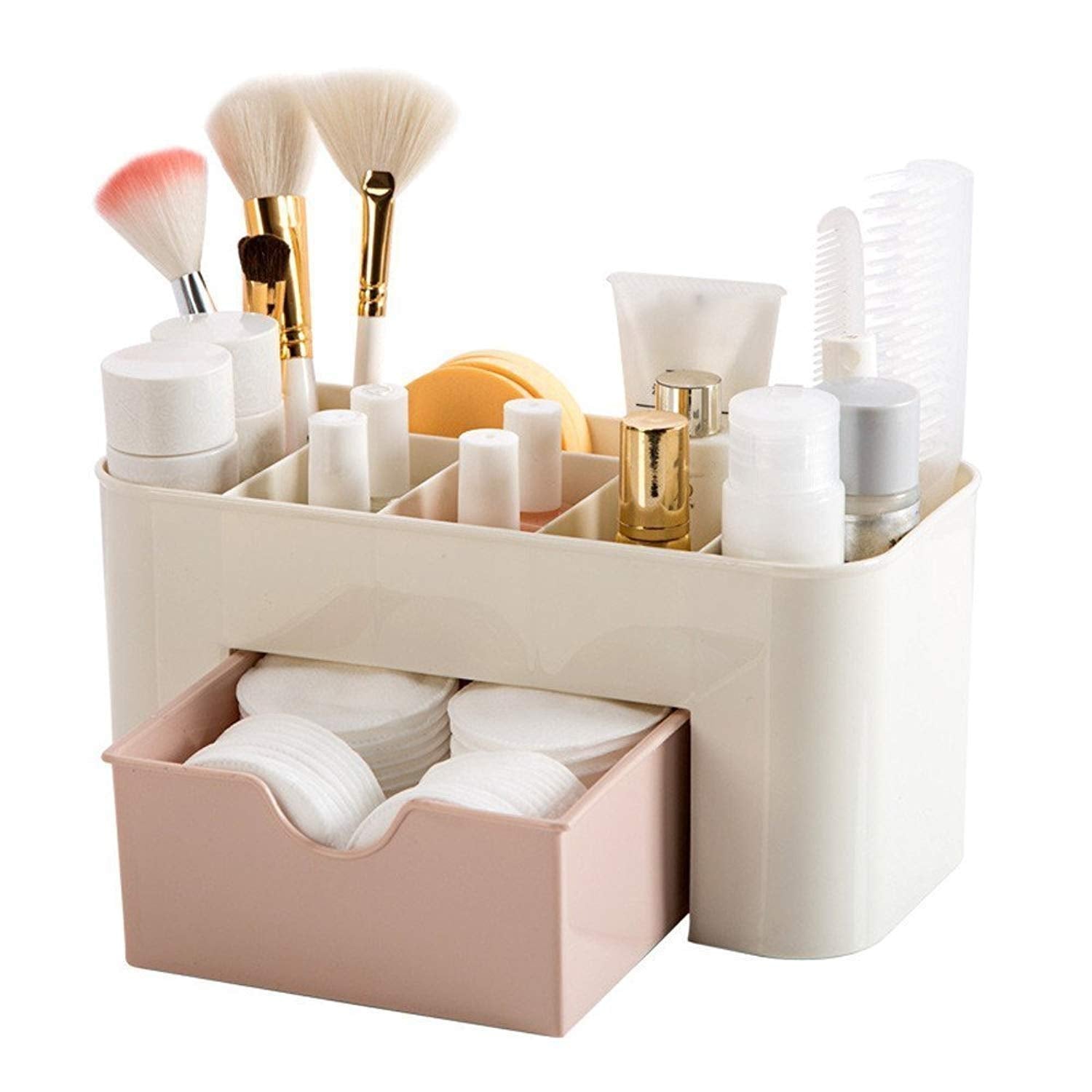 Moozico Cosmetic Make Up Storage Box Organizer With Makeup Stand And Drawers For Dressing Table, Bedroom, Home Plastic