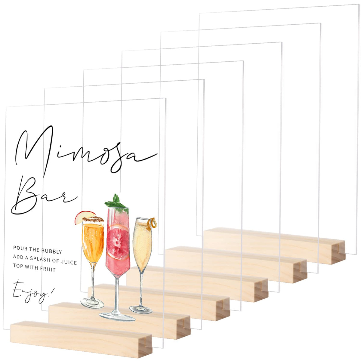 Jinmury Clear Acrylic Table Sign With Wood Stand-6 Pack 8X10 Inch Acrylic Sign Blank Acrylic Sheet And Wood Base, Diy Blank Acry