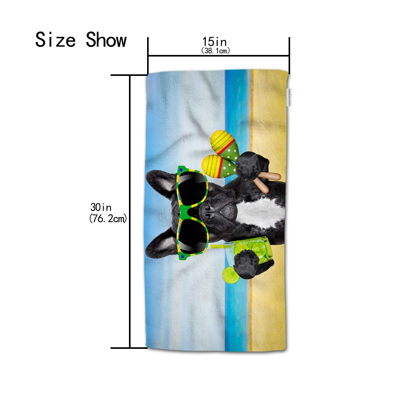Hgod Designs French Bulldog Hand Towels,Funny French Bulldog With Sunglasses And Drinking In The Sea Beach 100% Cotton Soft Bath