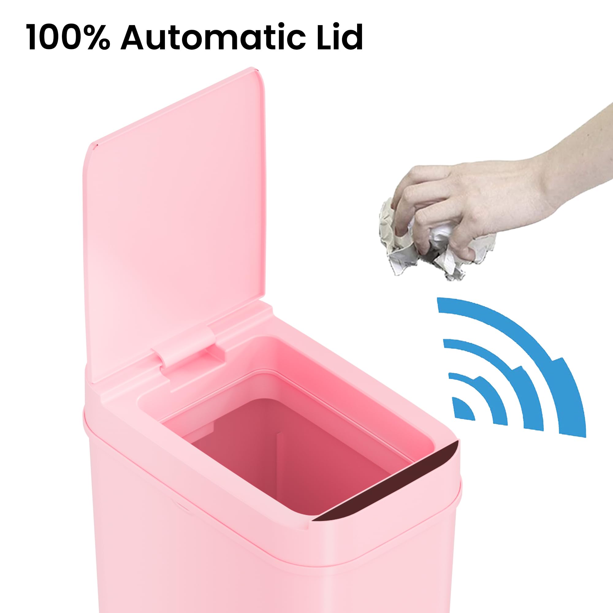 Itouchless 3 Gallon Sensor Pink Bathroom Trash Can, 10 Liter Small Slim Automatic Touchless Garbage Bin With Lid, Smart Narrow M