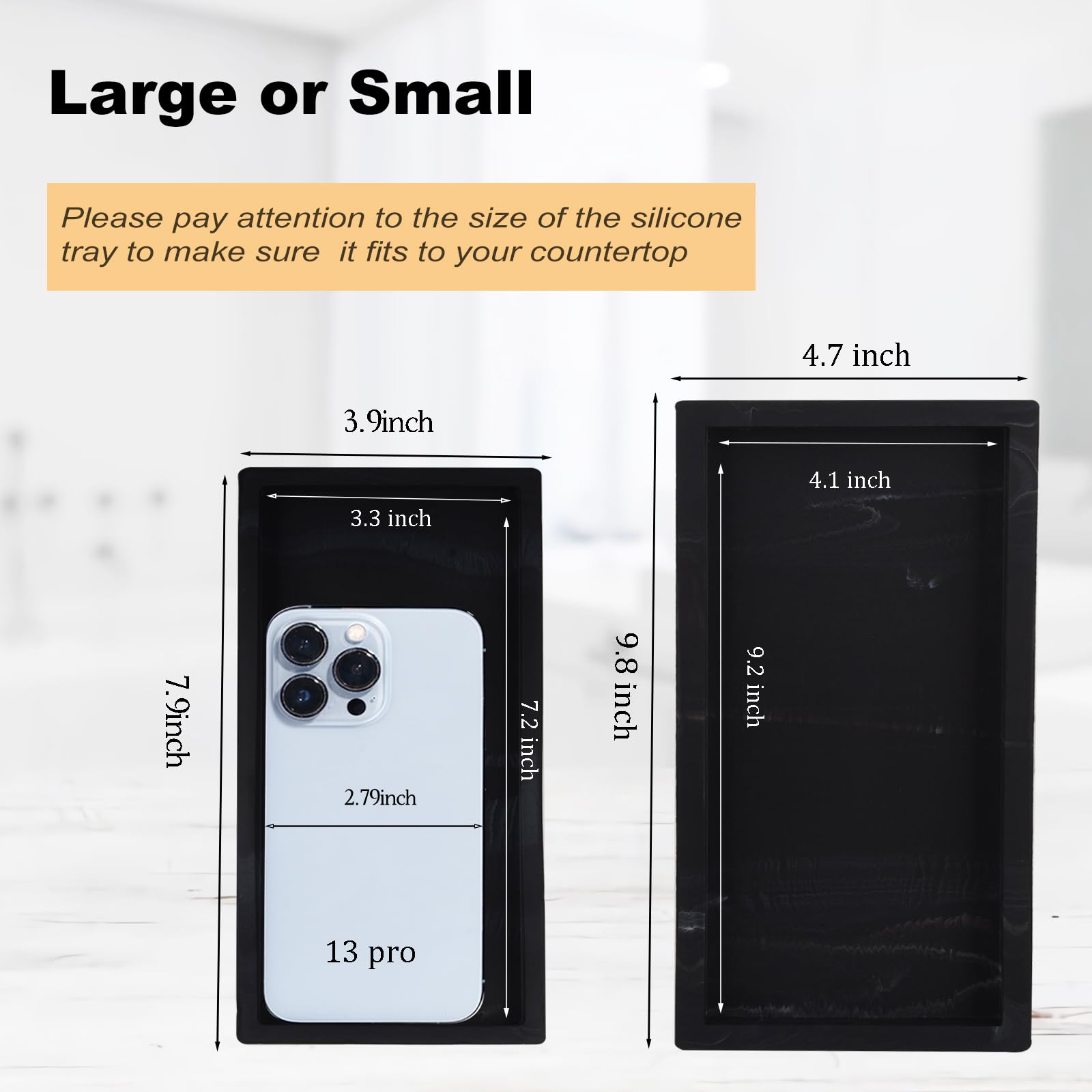Bathroom Trays For Counter, Slicone Vanity Trays For Bathroom, Rectangle Sponge Holder For Kitchen Sink - Marble Black