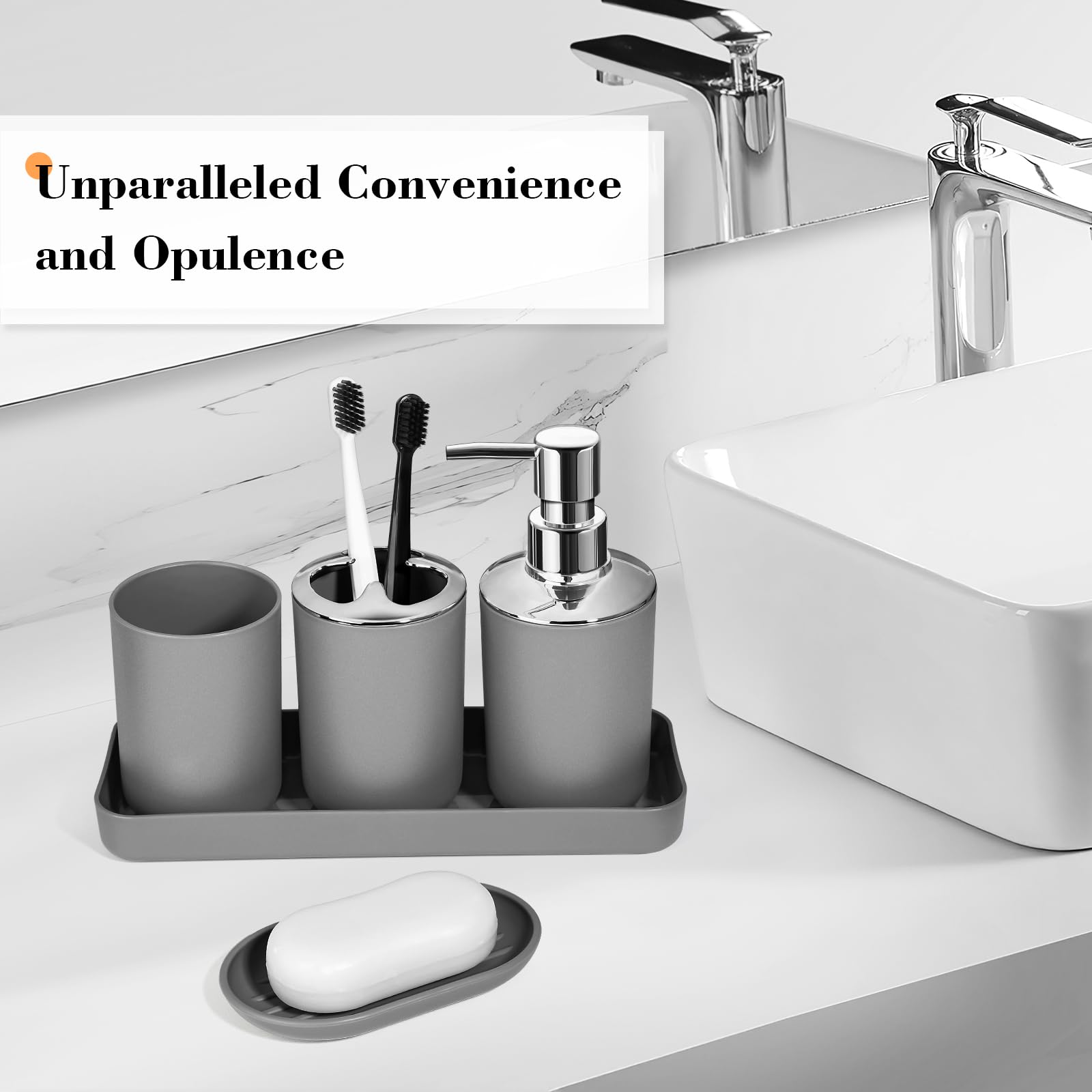 Alpiriral Grey Bathroom Accessories Set, 10Pcs Bathroom Accessory Set With Trash Can, Soap Dispenser And Toothbrush Holder, Soap