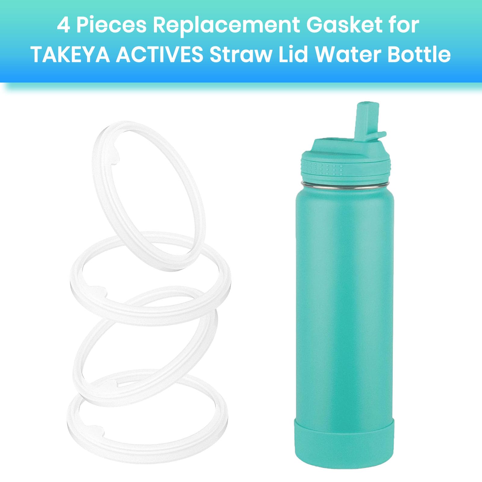 Bosorio 4 Pack Gaskets Compatible With Takeya Actives Straw Lid Water Bottle 14Oz 16Oz 18Oz 22Oz 24Oz 32Oz 40Oz, Replacement Rub