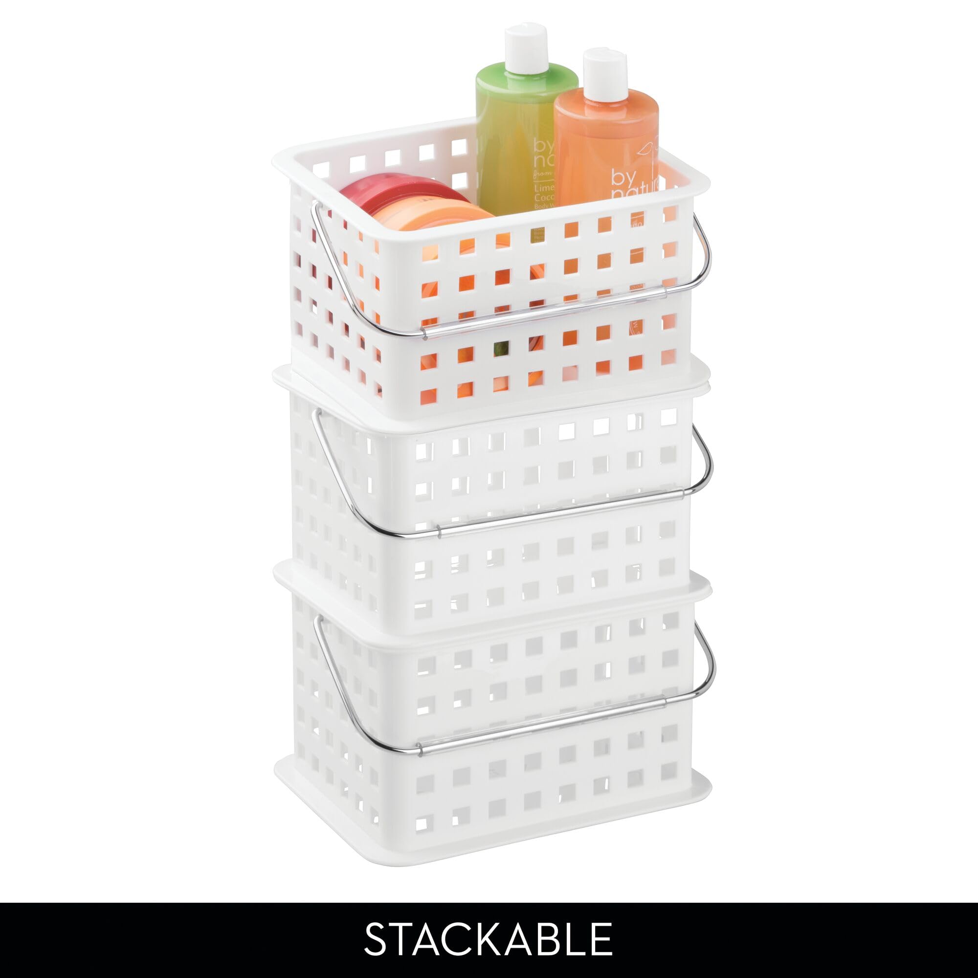 Idesign Plastic Shower Basket With Handle - Portable Shower Caddy - Set Of 3 - White