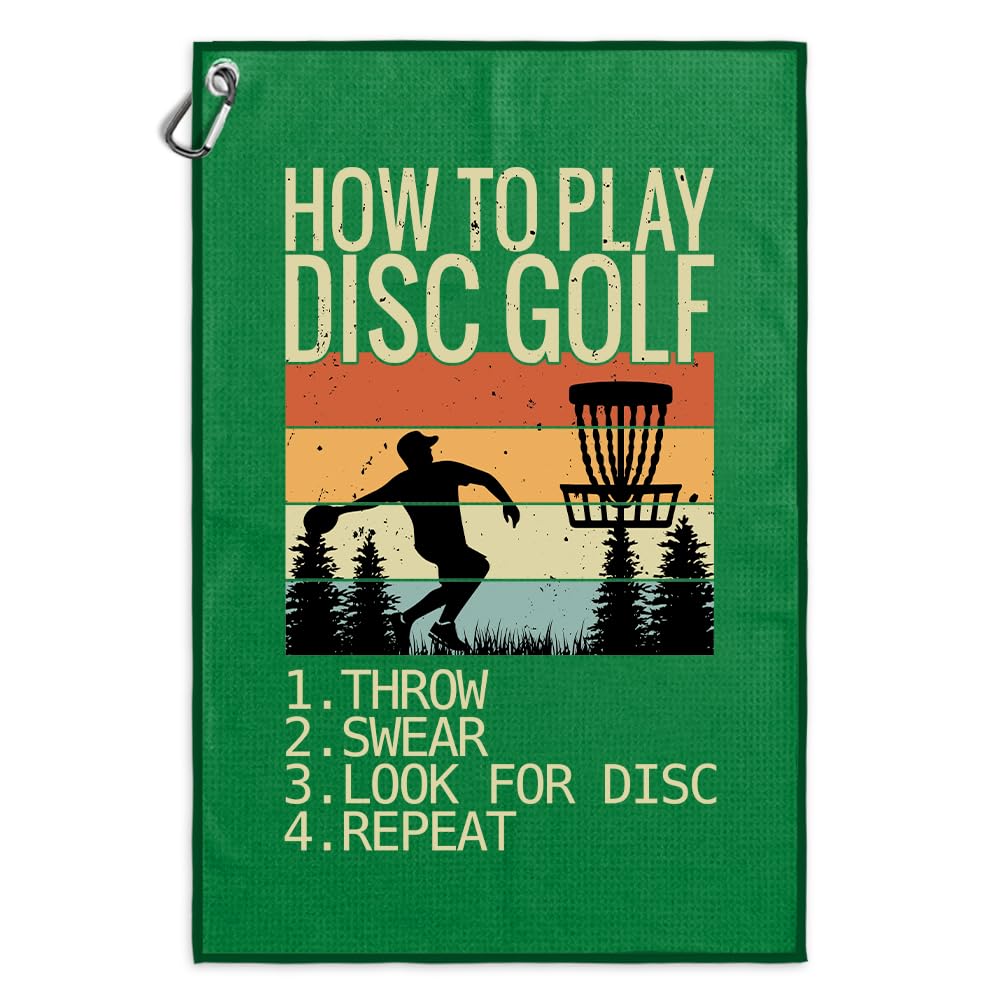 Msticey How to Play Disc Golf Printed Microfiber Disc Golf Towel with Clip, Great DiscGolf Gifts for Grandpa Dad, Father s Day 