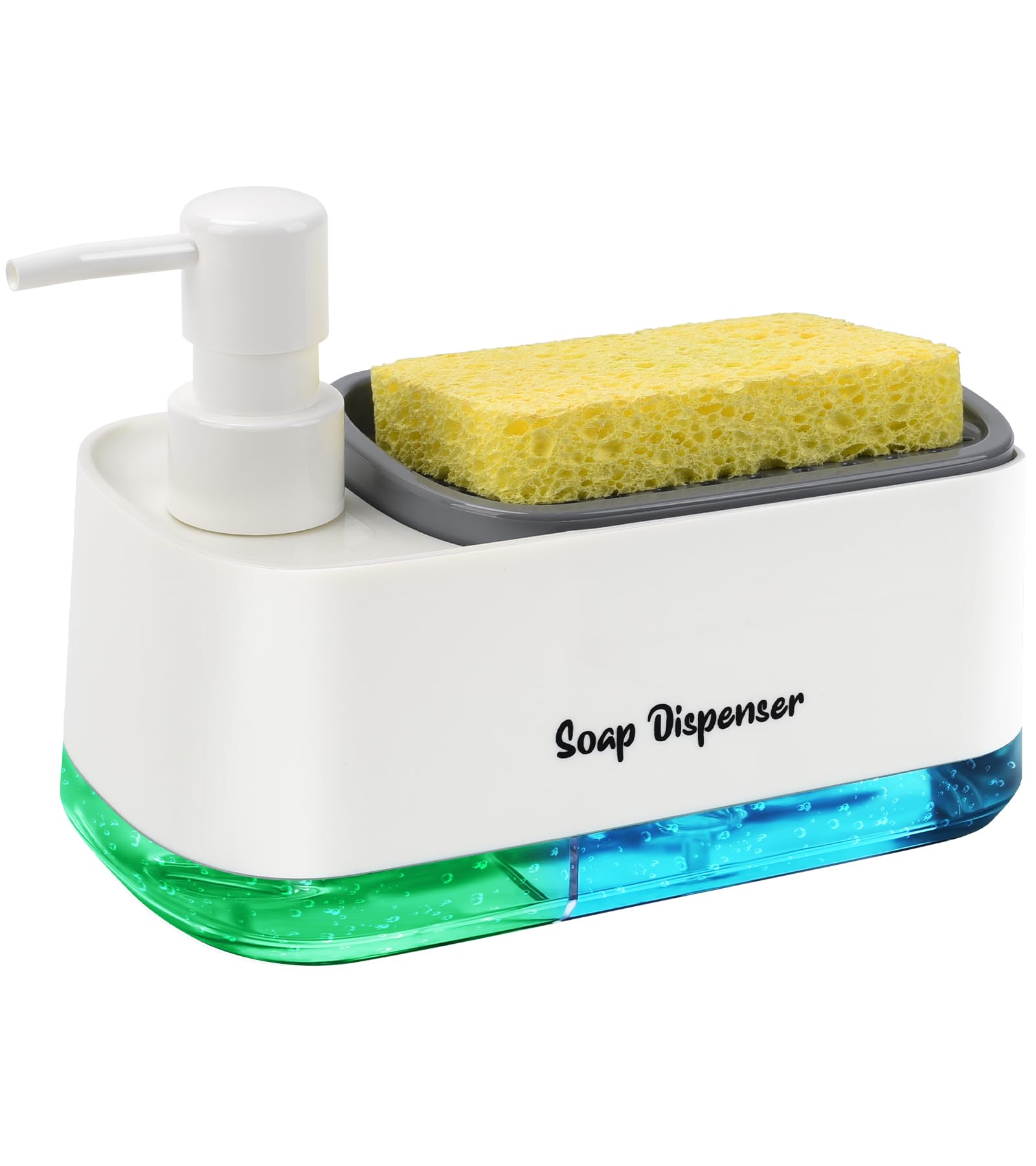 Kitchen Dish Soap Dispenser Set,Dish And Hand Soap Dispenser With Sponge Holder, 3-In-1 Countertop Sponge Dual Soap Pump Dispens