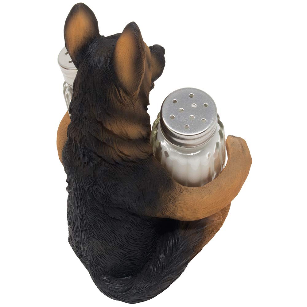 German Shepherd Police Dog Salt And Pepper Shaker Set With Decorative Display Stand Holder Canine Figurine For Kitchen Decor Tab