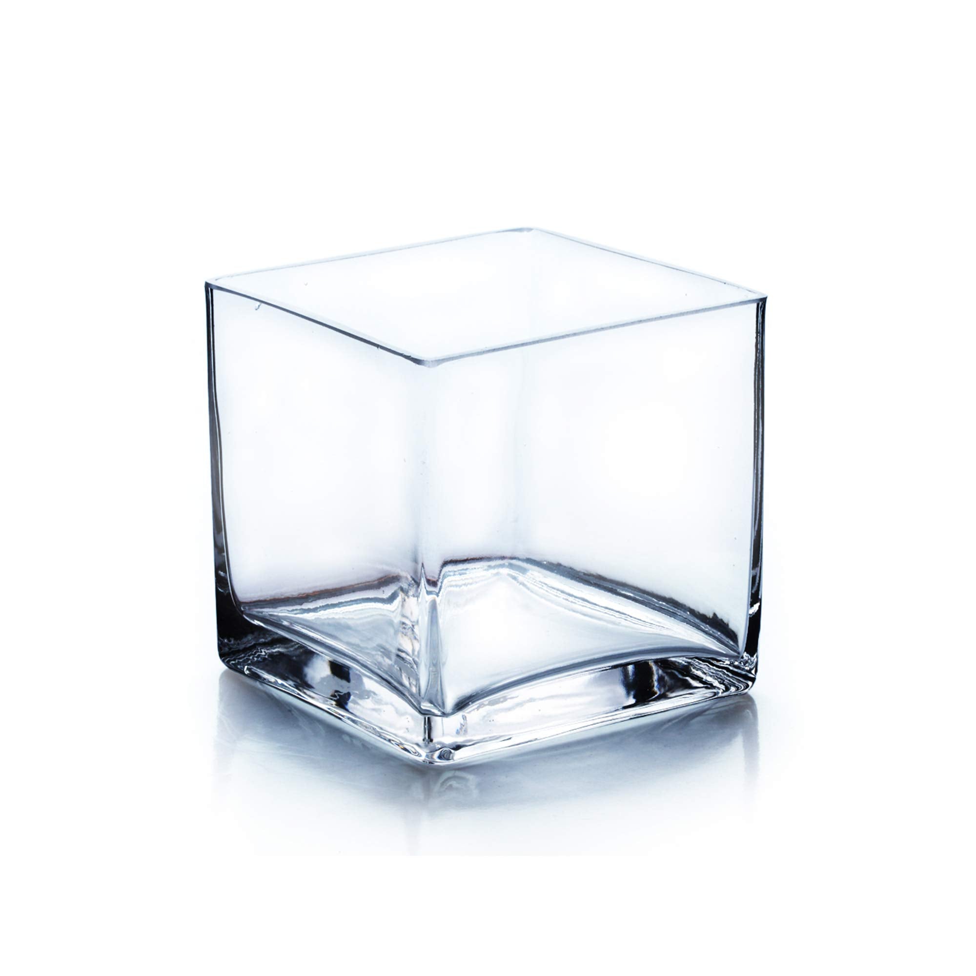 WGV Cube Glass Vase, Candle Holder, 5x5x5, [Bulk & Size Options Available] Clear Elegant Floral Accent Container Planter Terrari