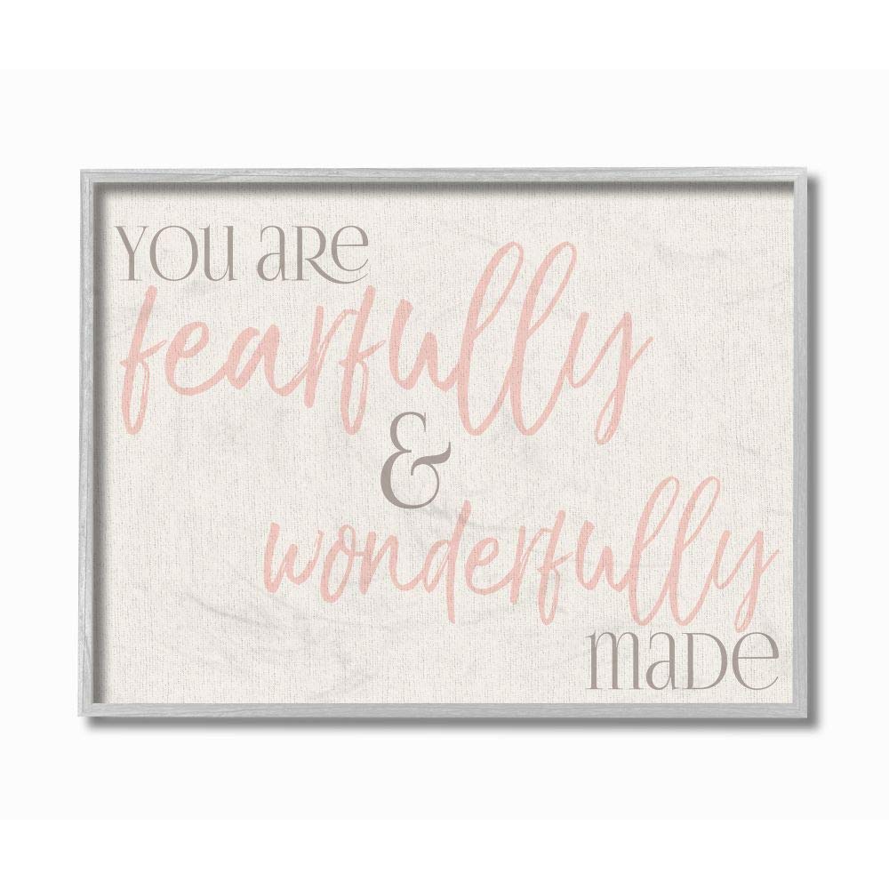 The Kids Room by Stupell Fearfully Wonderfully Made Pink Typography Gray Framed Wall Art, 16x20, Multi-Color