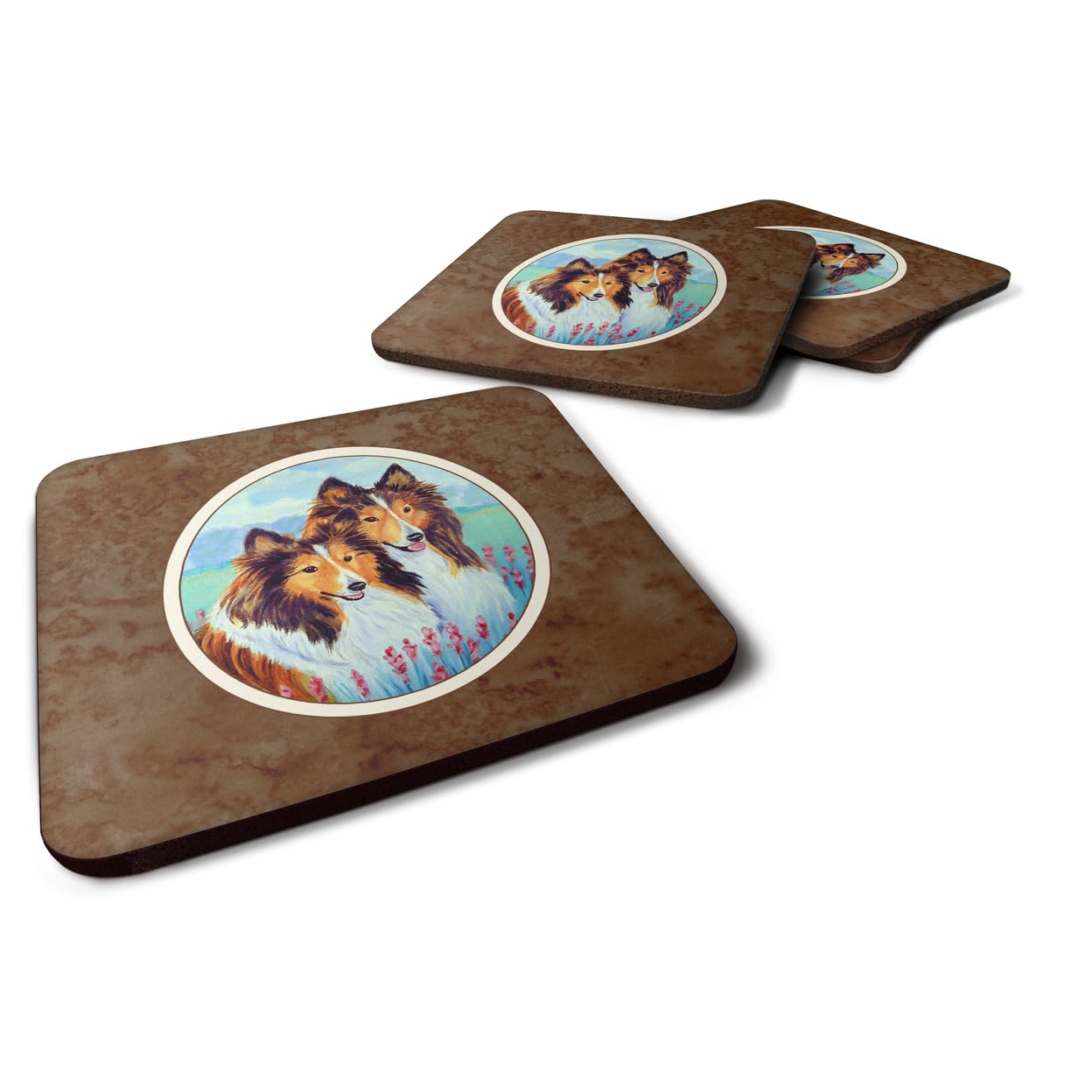 Carolines Treasures Sable Shelties Double Trouble Foam Coasters (Set of 4), 3.5, Multicolor