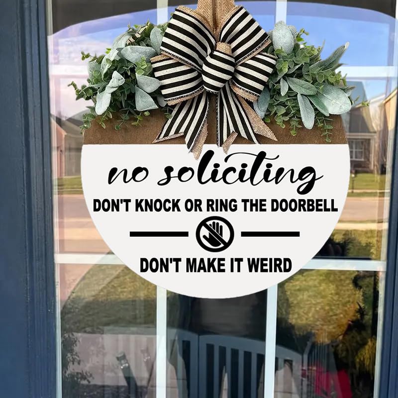 No Soliciting Sign for House - Front Door Sign, Do Not Knock or Ring Doorbell, Durable Wooden Door Plaque for Home Privacy Prote