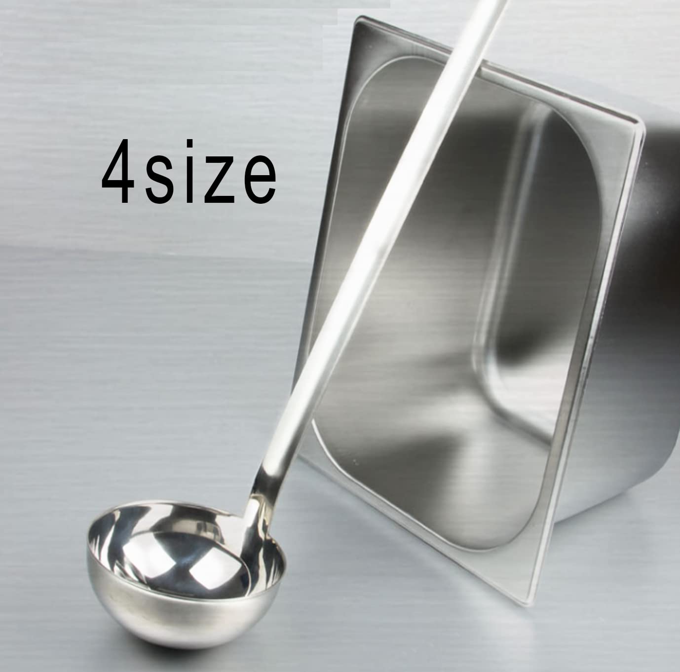 Markeny Stainless Steel Soup Ladle Set - 4 Sizes (1oz/2oz/3oz/4oz) with Metal Handle and Pouring Rim, Silver