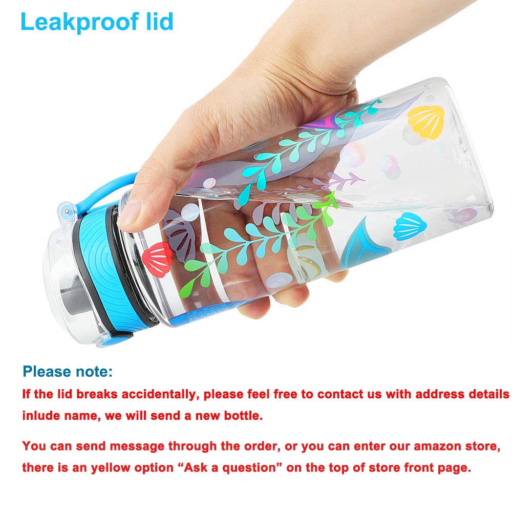 Cute Water Bottle For School Kids Girls, Bpa Free Tritan & Leak Proof & Easy Clean & Carry Handle, 23Oz/ 680Ml - Mermaid
