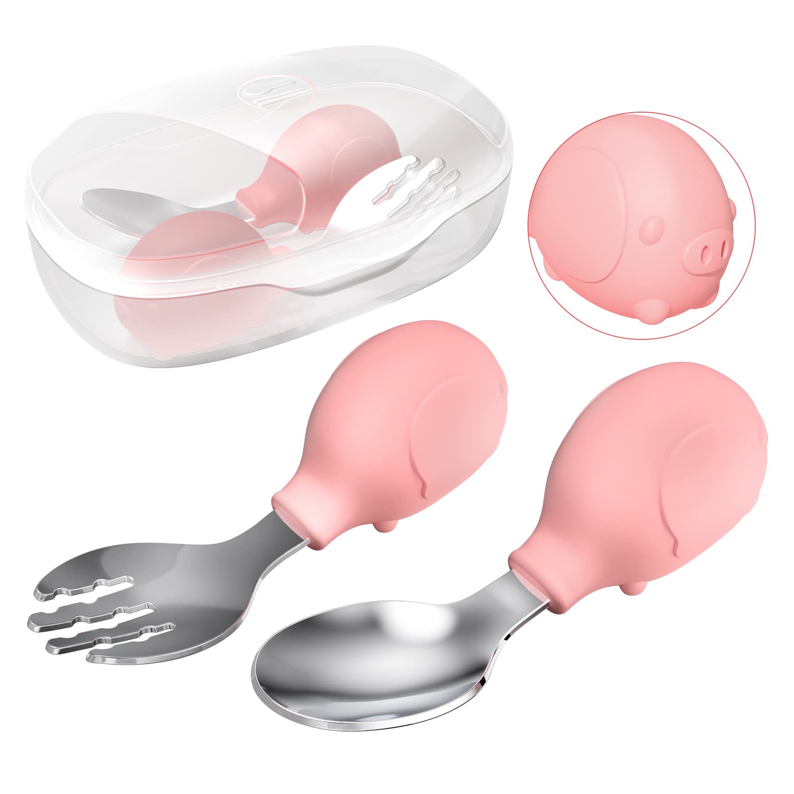 Deejoy Toddler Utensils, Toddler Spoons and Forks, Stainless Steel Spoon Toddler Silverware Set, Kids Silverware Self Feeding Fl