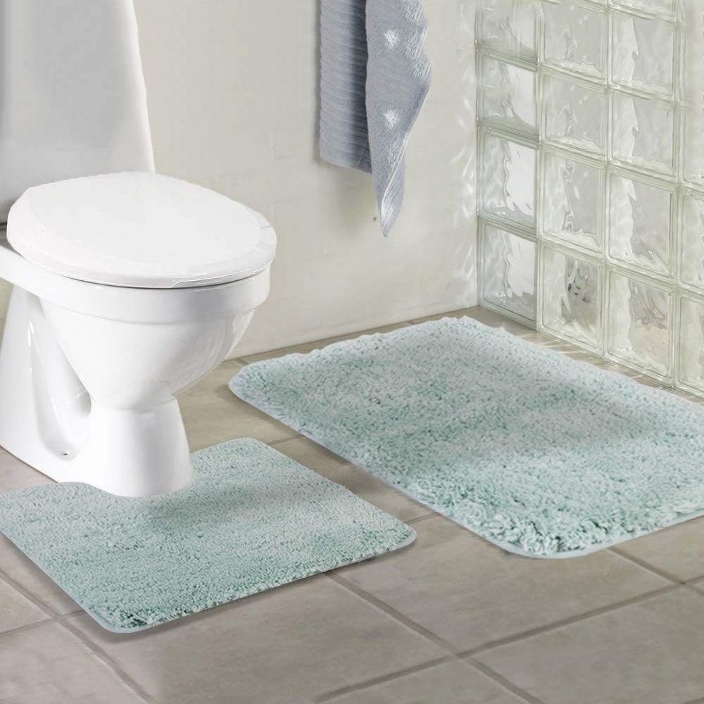 Walensee Shaggy 2 Piece Bath Rug Sets (Aqua) 20 X 24 U Shape Contour Rug & 20 X 32 Bathroom Rug Machine Wash/Dry Bath Mats For B