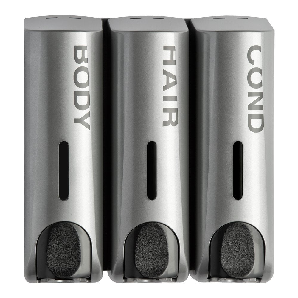 Trio Wall Mounted Shampoo Soap Shower Dispensers with 3x350ml Refillable Bottles,Silver