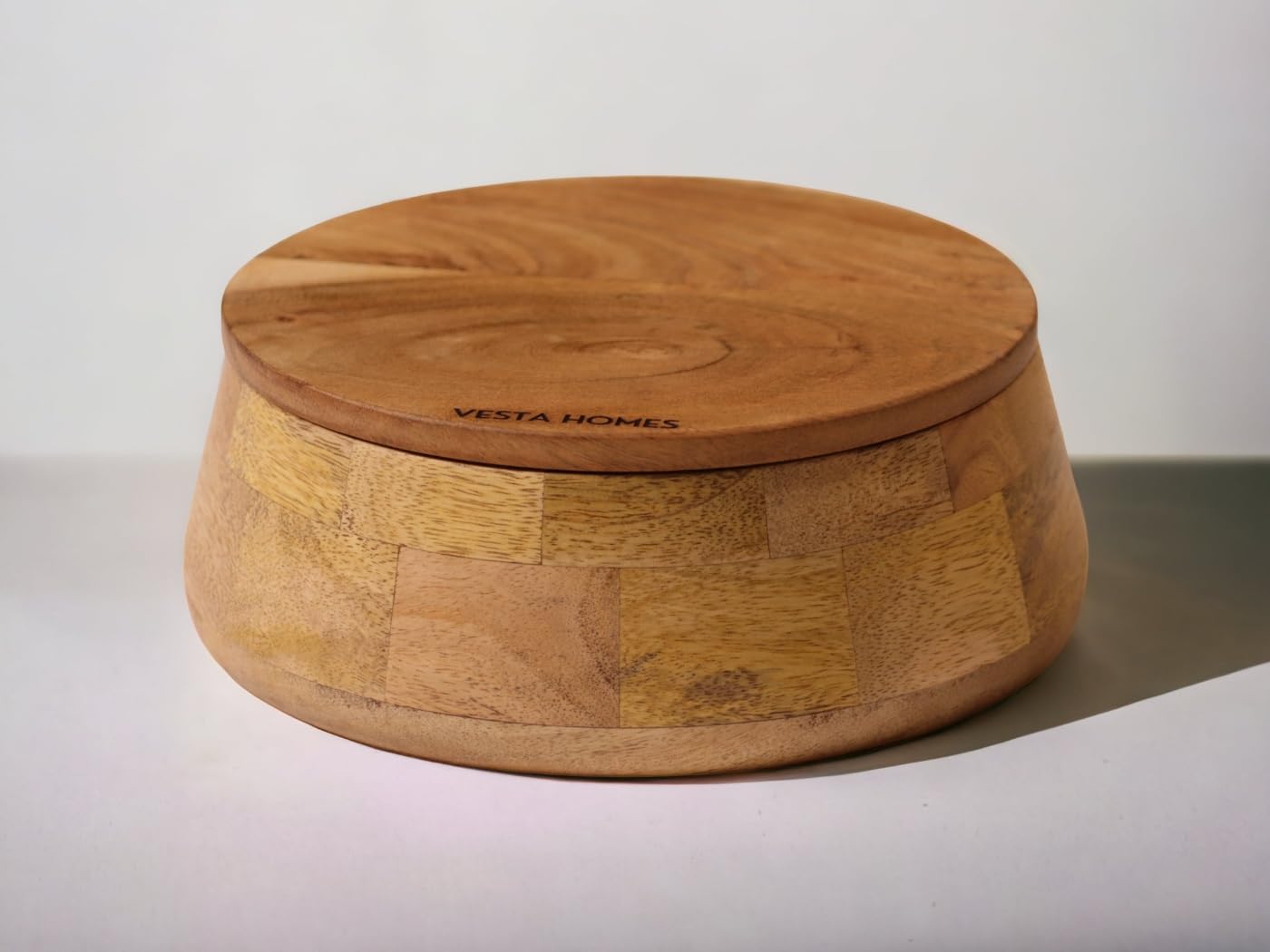 Vesta Homes Wooden Casserole With Lid For Roti, Hot, Masala Box | Serving Bowl For Kitchen And Home | Accessory And Jewellery Bo