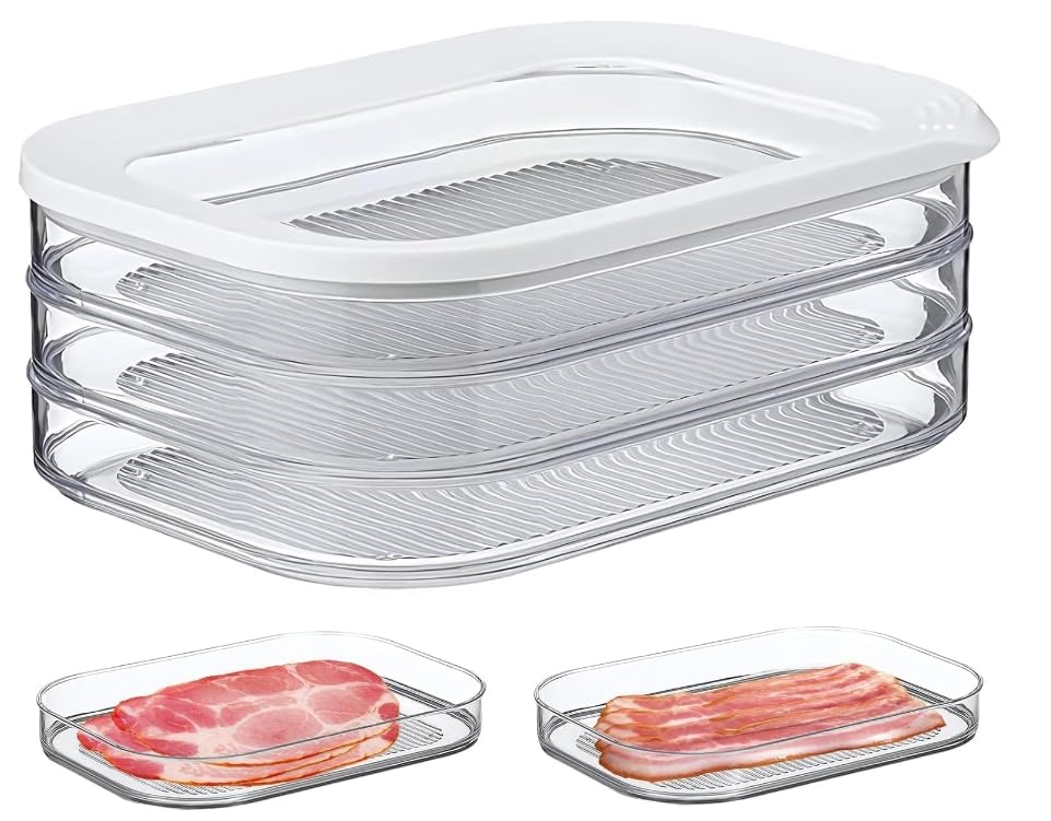 Deli Meat Container For Fridge, Bacon Lunch Meat Container For Refrigerator, Meal Prep Containers, Stackable Food Storage Boxes 