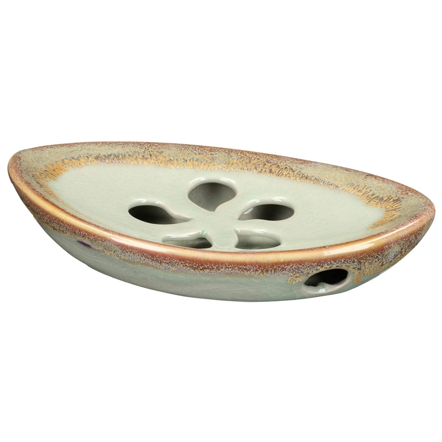 Lungmongkol Shop Ceramic Soap Dish With Self Draining Tray For Bar Soap, Bathroom, Kitchen (Pastel Blue)