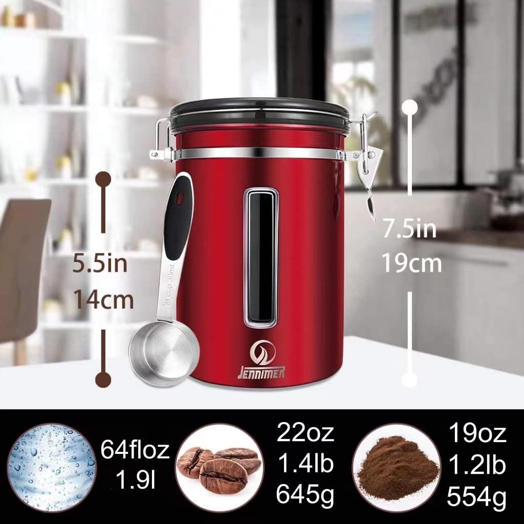 Jennimer Coffee Canister - Large, Stainless Steel Airtight Coffee Containers With Transparent Window,Date Tracker, Co2-Release V