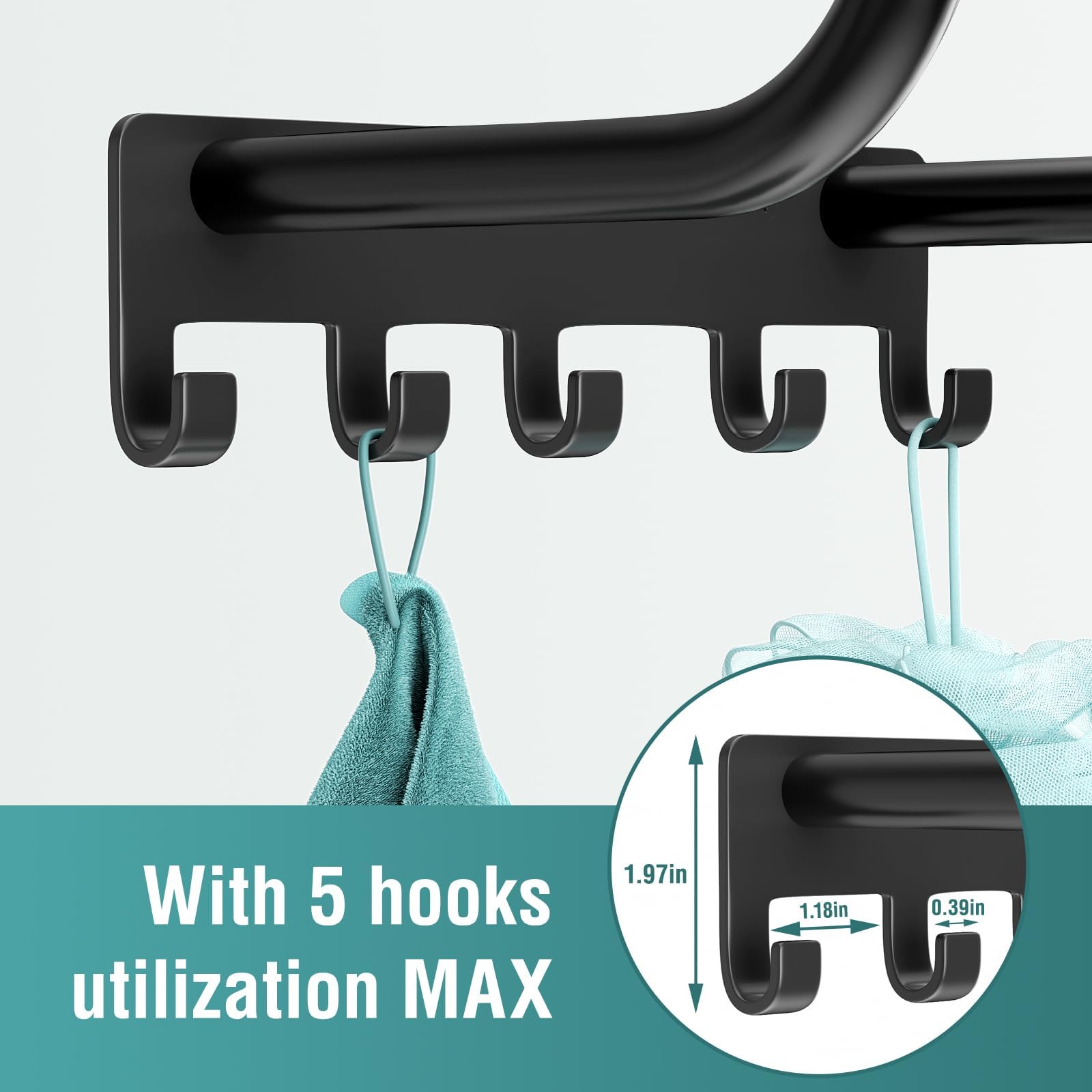Towel Rack Bathroom Wall Holder: Black Shower Organizer Wall Mounted For Rolled Towel Storage 27.9 In