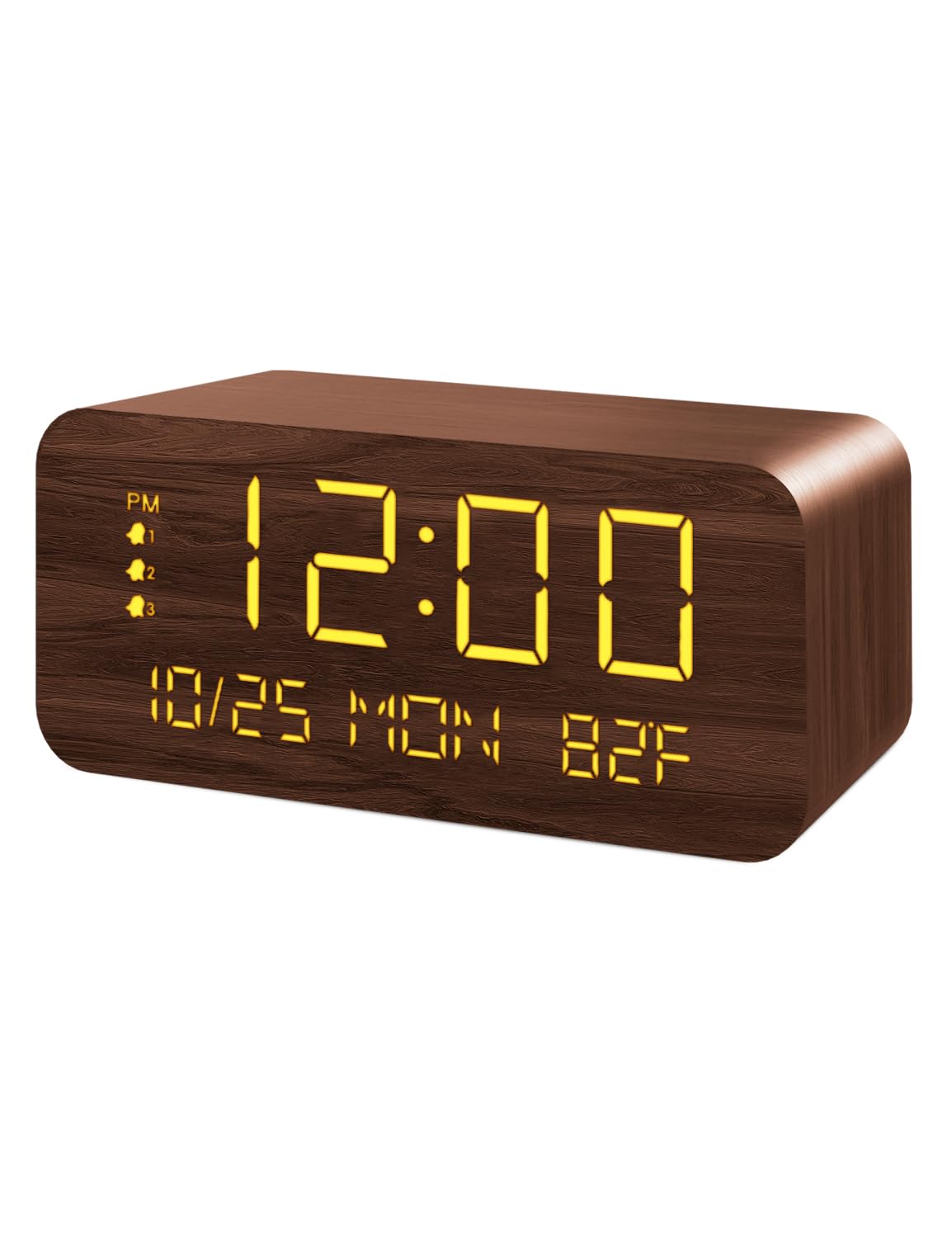 Digital Alarm Clock, with Wooden Electronic LED Time Display, 3 Alarm Settings, 10W Wireless charging, Day of the week, Temperat
