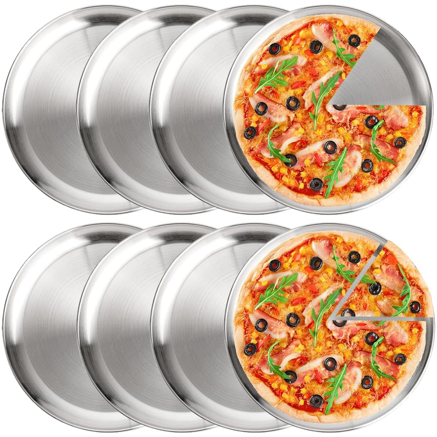 Voittozege Stainless Steel Pizza Pan Set Metal Oven Baking Trays 8 Pack