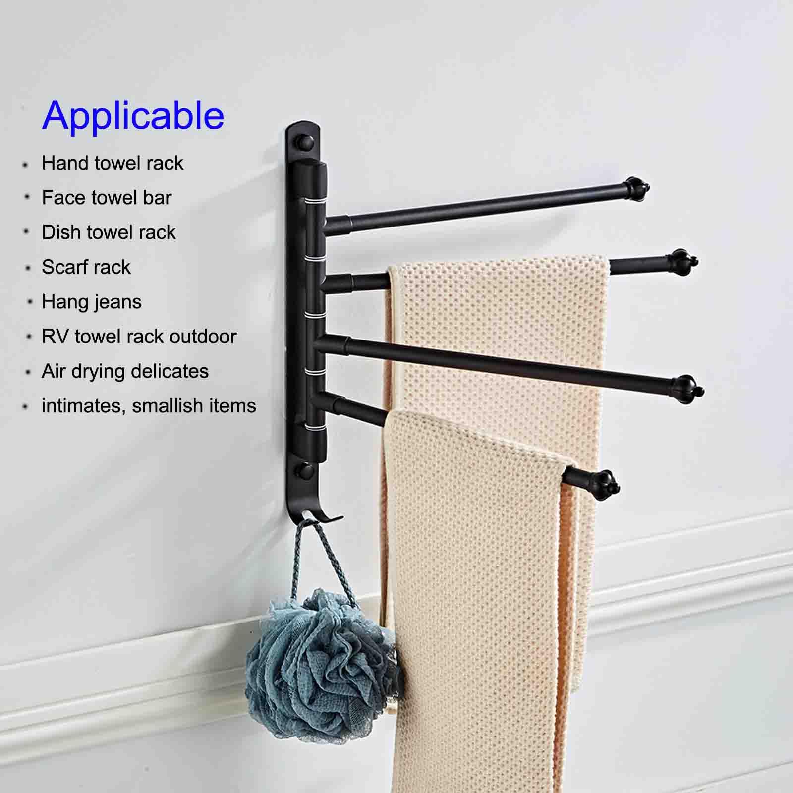 Ourvii Swivel Towel Rack 4 Tier Face Towel Bar 12 Inch Bathroom Door Towel Rack Drying Rack For Towels Socks Wall Towel Racks (S