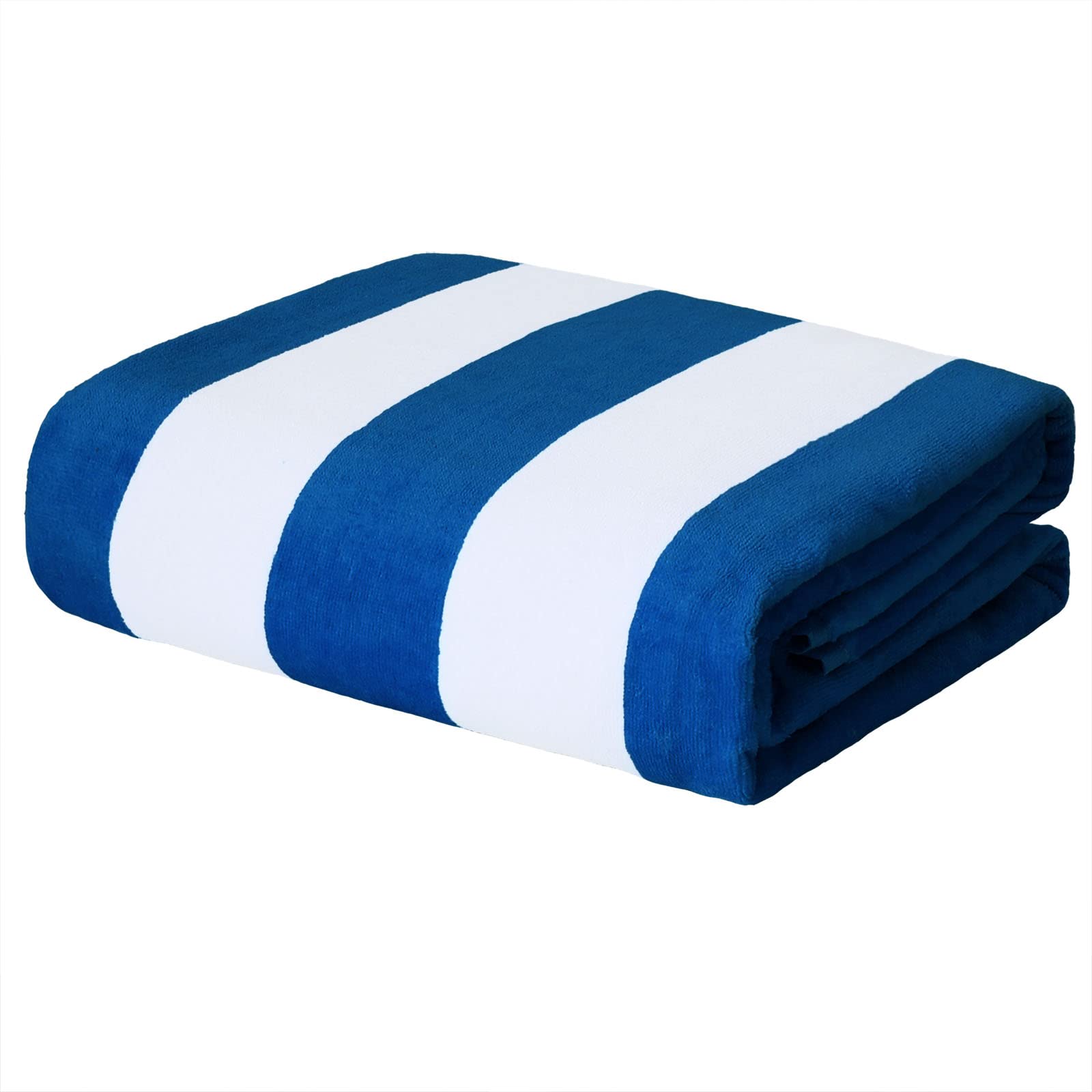 Exclusivo Mezcla Cotton Oversized 35X70 Inches Cabana Stripe Beach Towel, Super Absorbent Soft Plush Pool Bath Towel (Ocean Blue