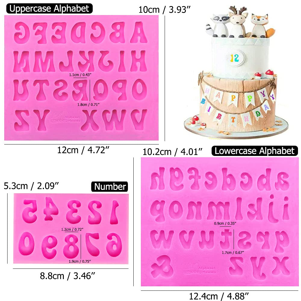 5 Pcs Letter And Number Fondant Molds, Veinardyl 0-9 Number A-Z Letter Alphabet Handmade Silicone Candy Chocolate Molds Baking M