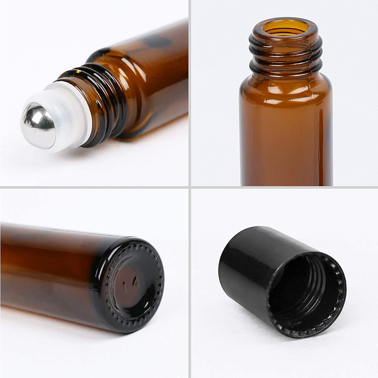 Hinnaswa Essential Oil Roller Bottles, Empty Refillable Roll On Glass Bottles, Leak Proof Glass Bottle, Stainless Steel Balls Fo