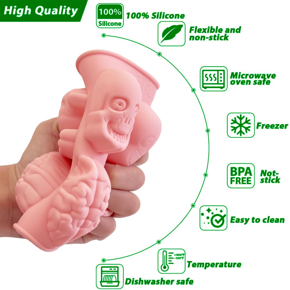 2 Pack Halloween Chocolate Molds 3D Skull And Brain Halloween Themed Baking Mould Tray Diy Baking Tool For Chocolate Cake Desser